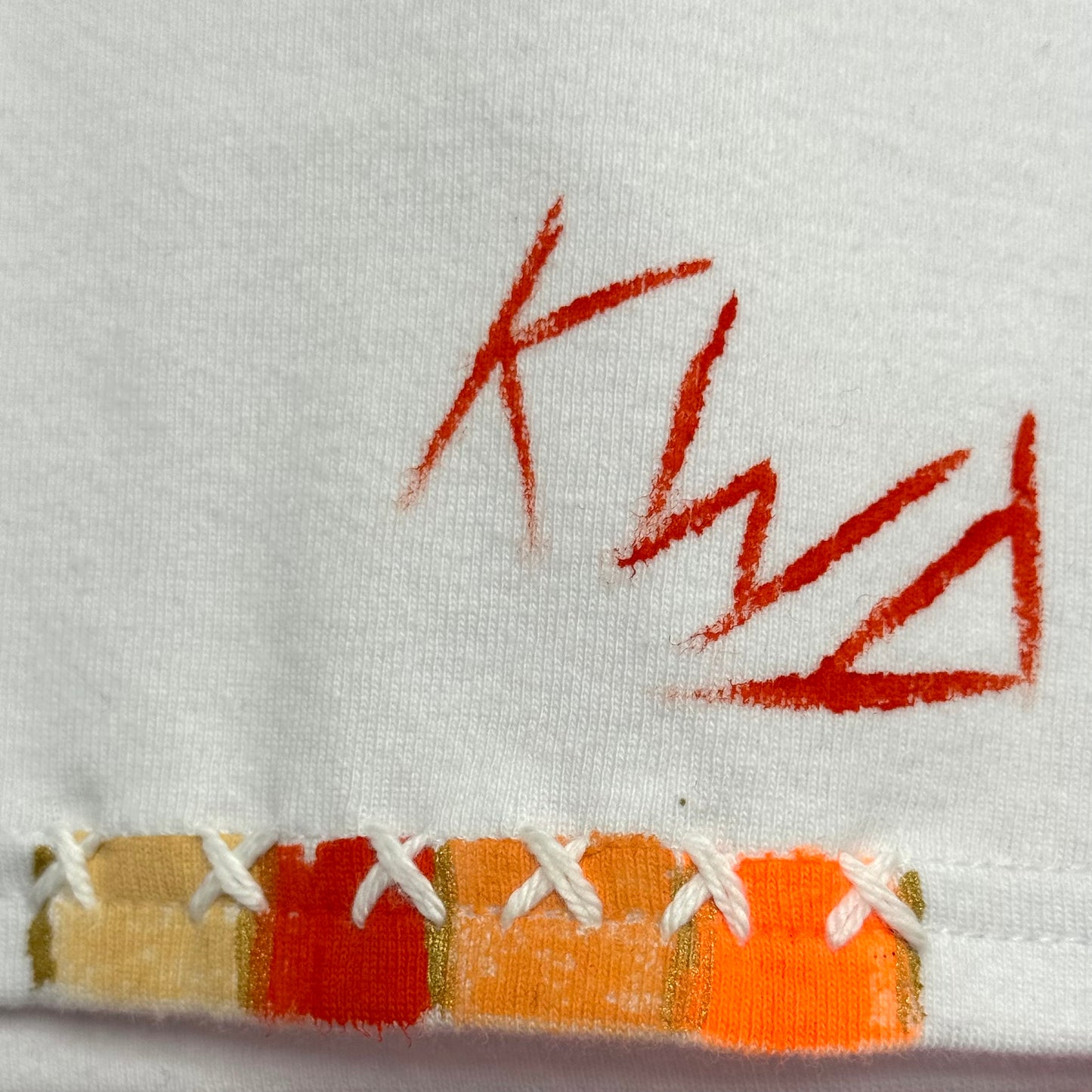 Neon Orange and natural long sleeve t-shirt - size 6