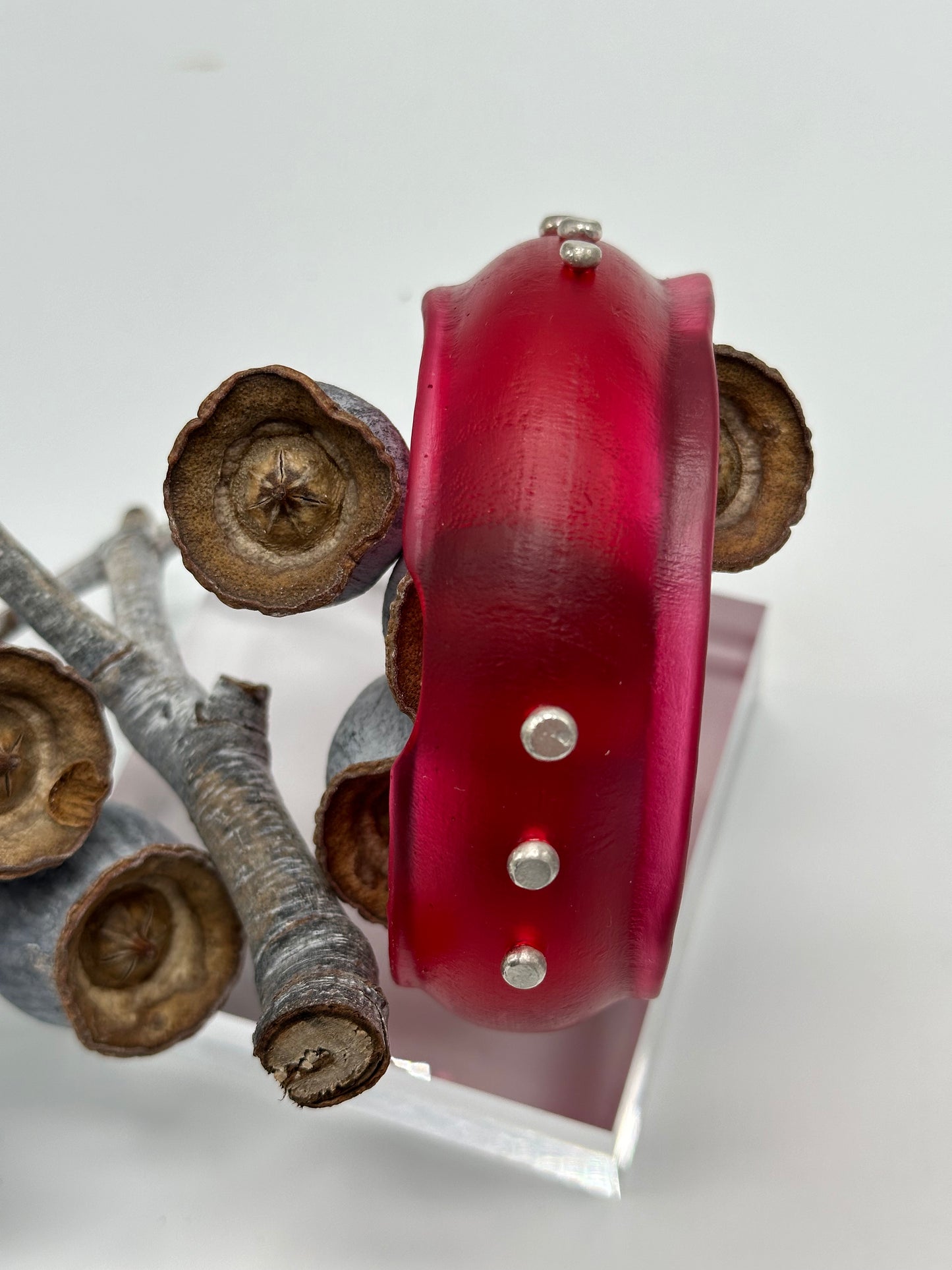 Red Resin & Silver wide bangle
