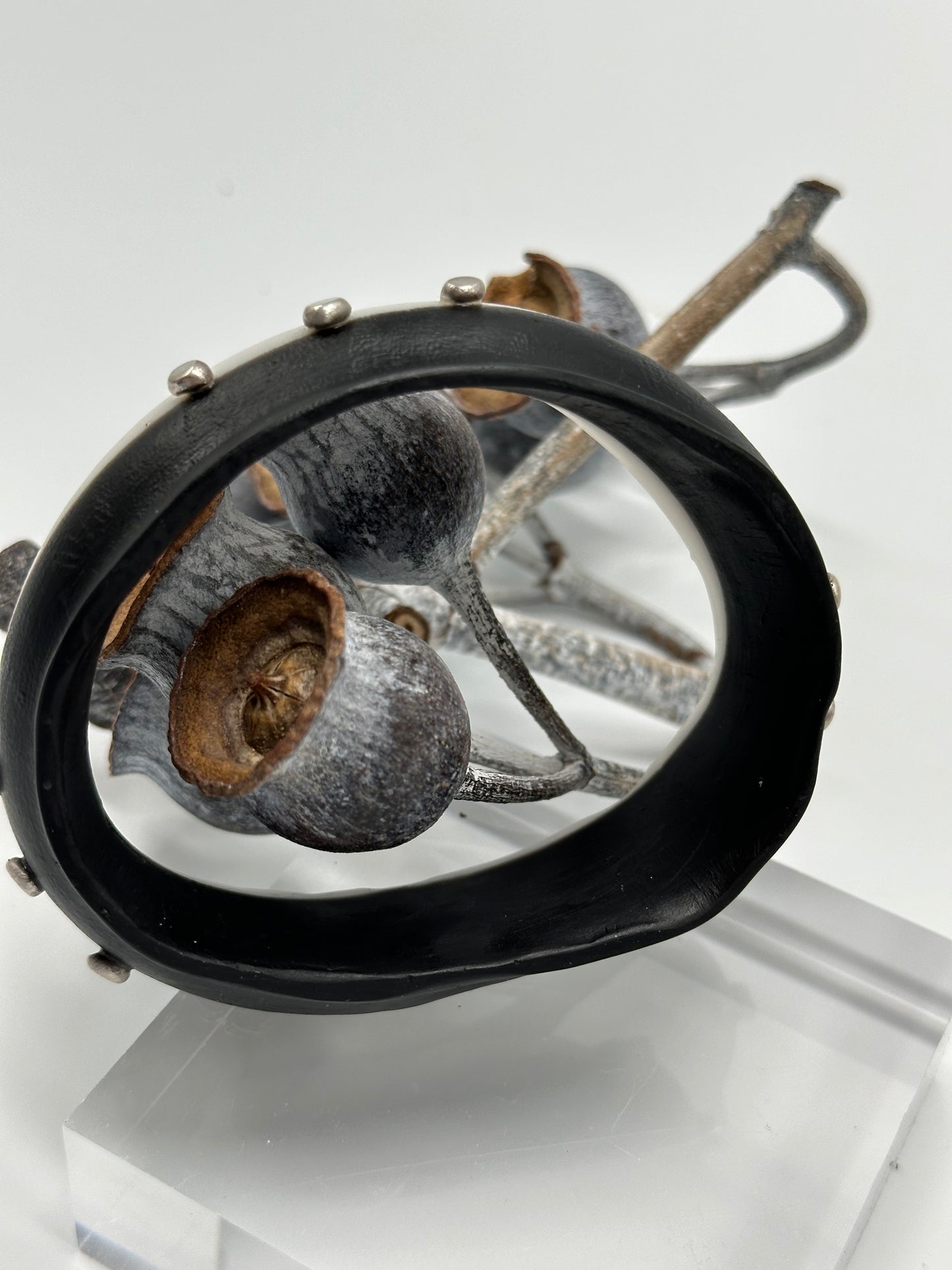 Black/White Resin & Silver wide bangle