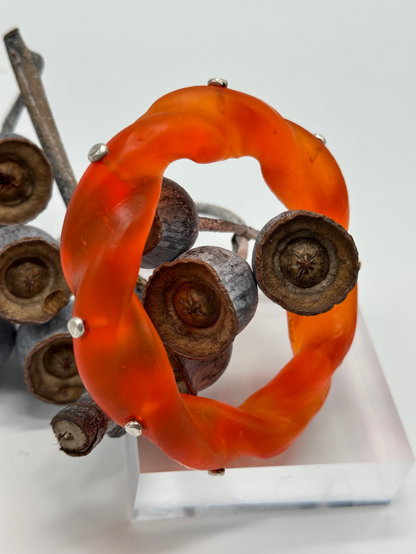 Orange Chunky twist resin & silver bangle