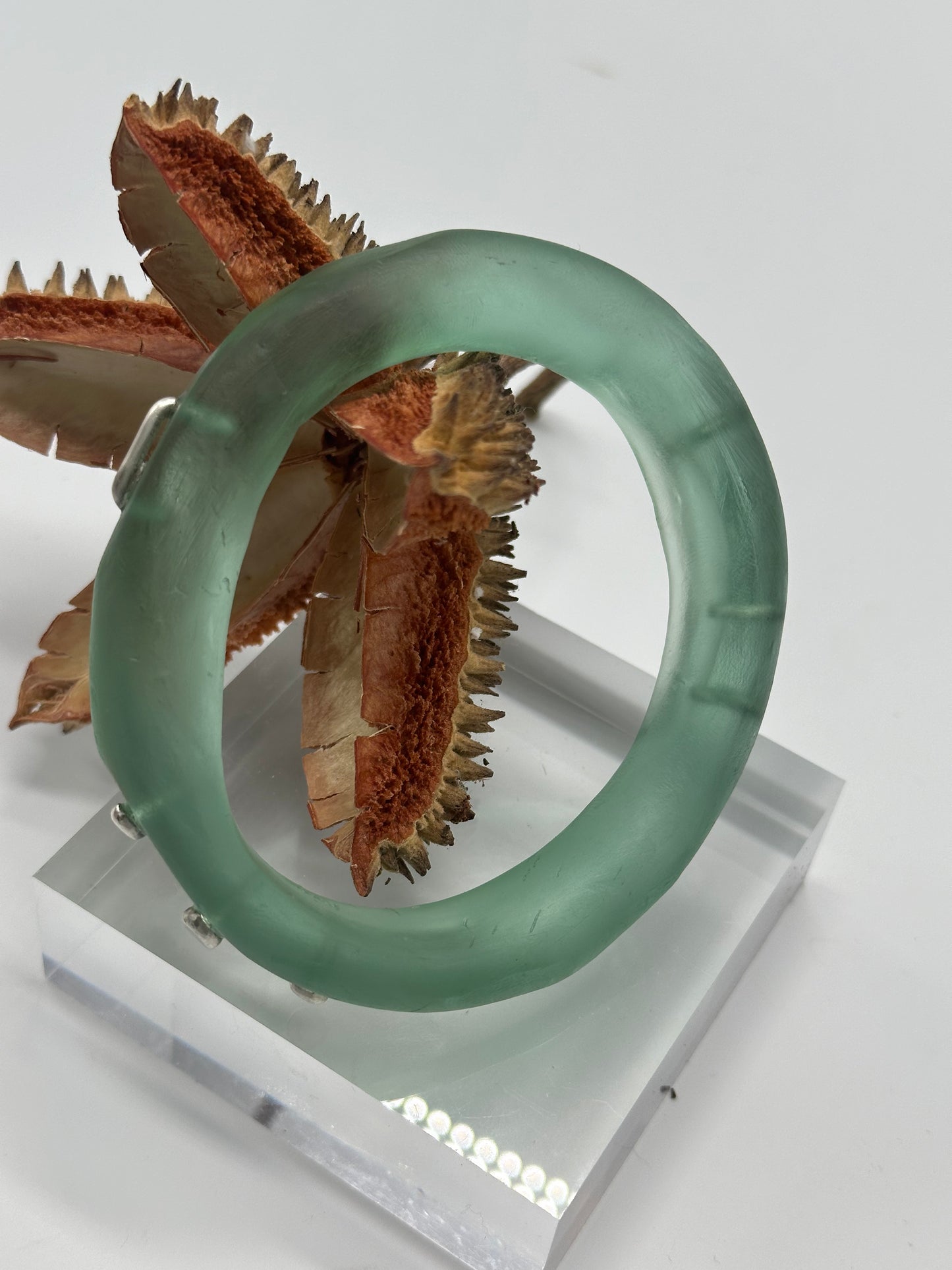 Translucent Green resin & silver 'woopy' bangle