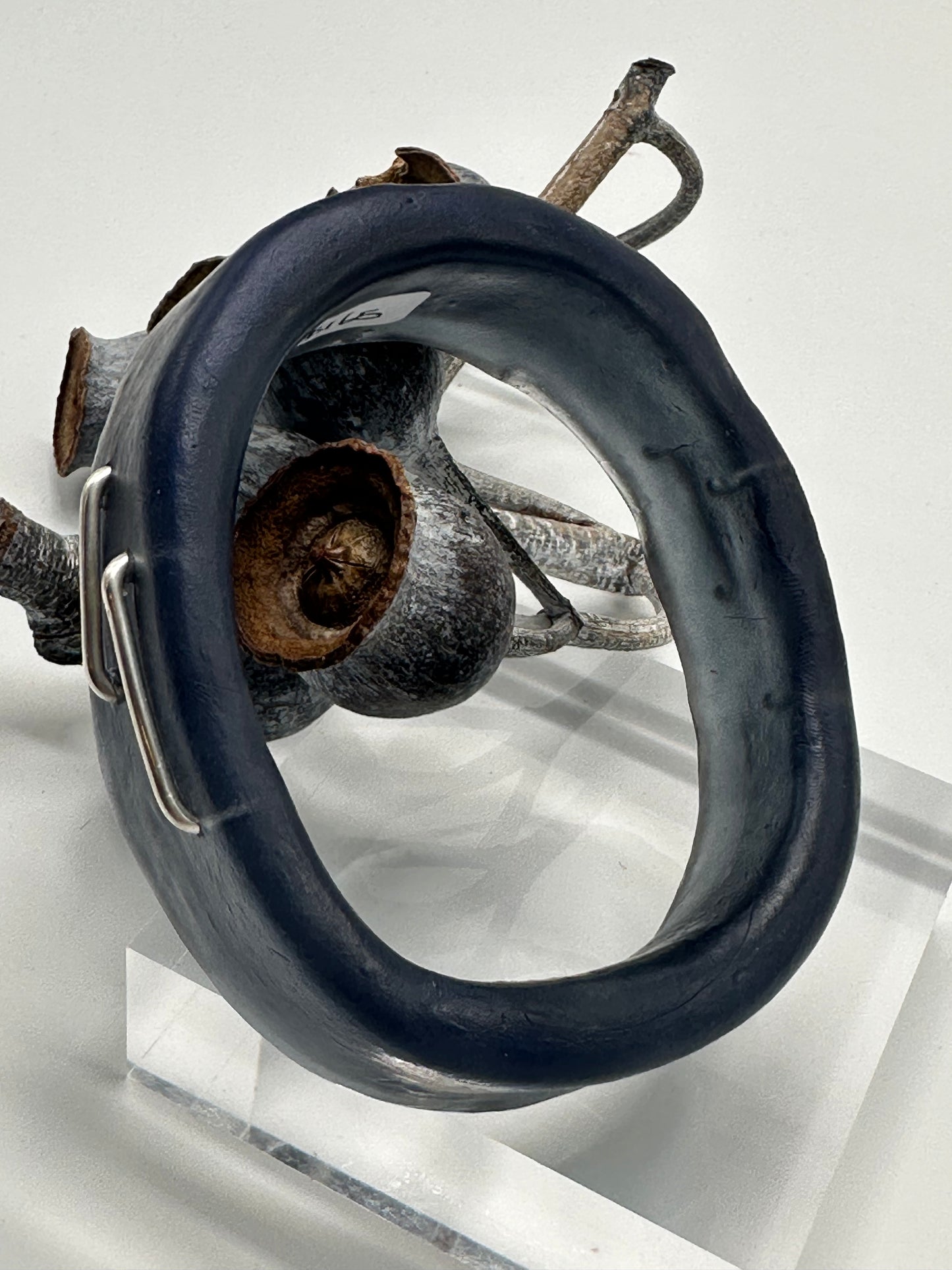 Translucent Navy XL Irregular KWD Resin & Silver Bangle