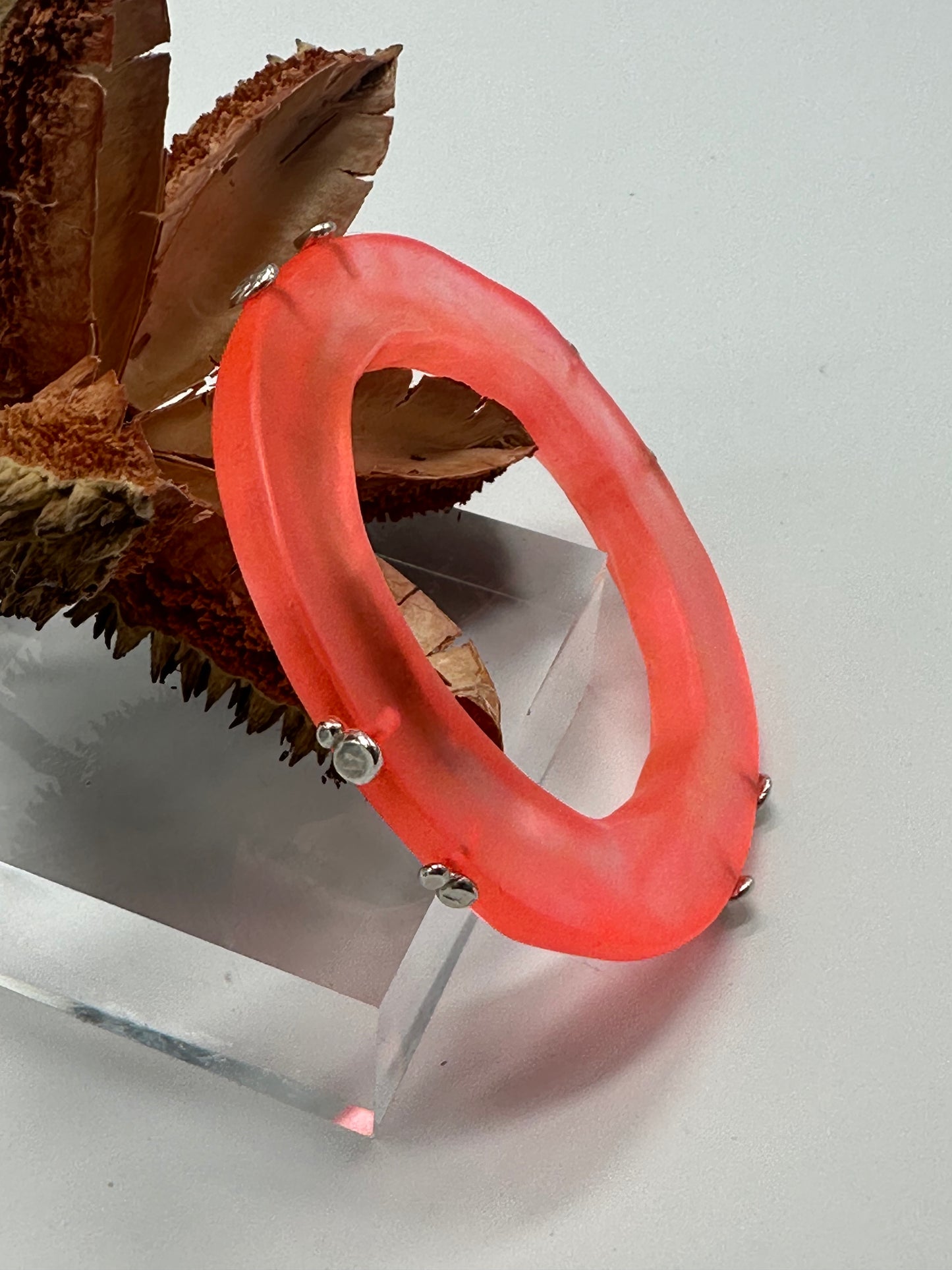 Orange Irregular Flat Resin and sterling silver nugget bangle