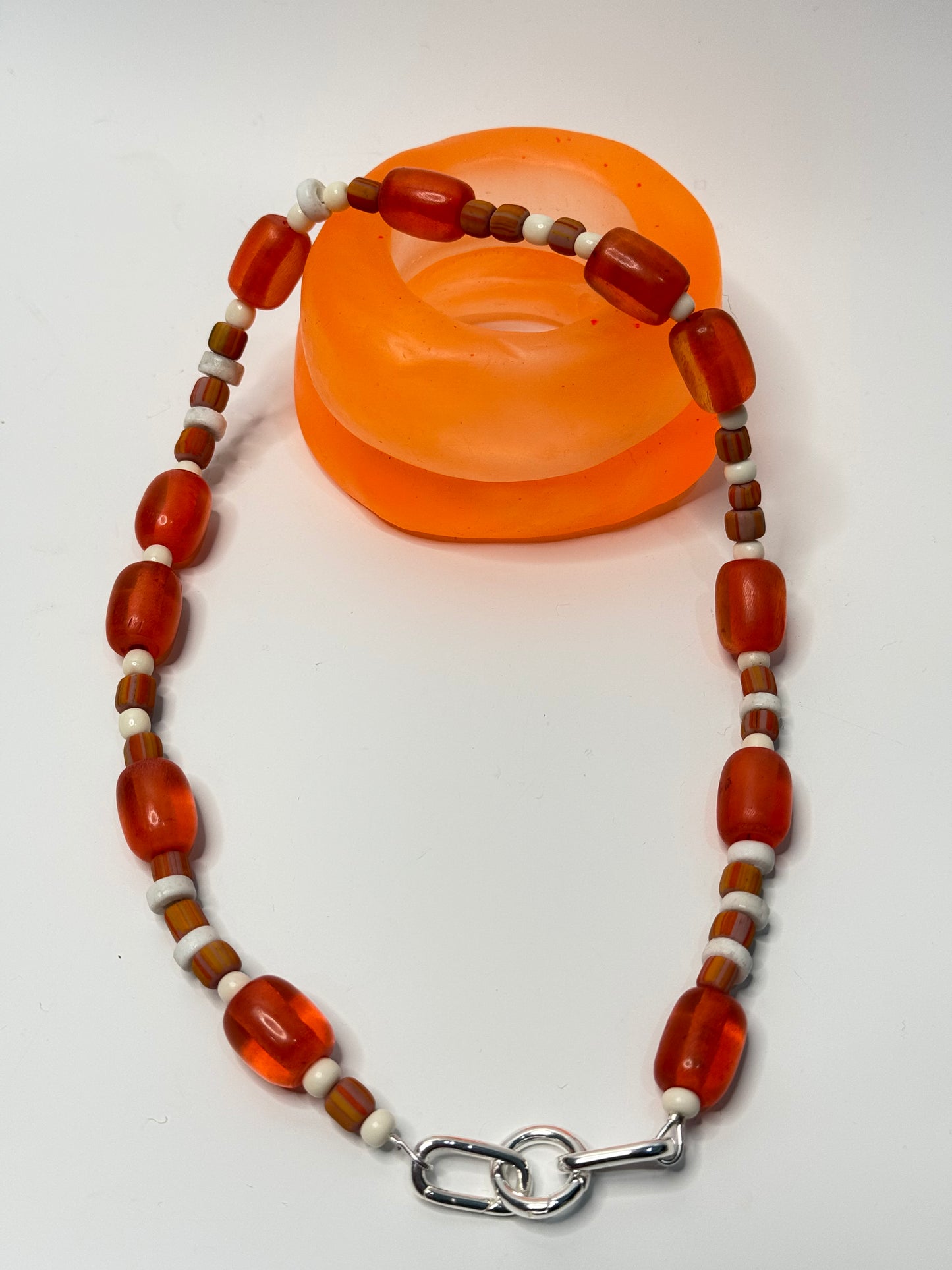 Orange combination of semi precious beads with silver catches