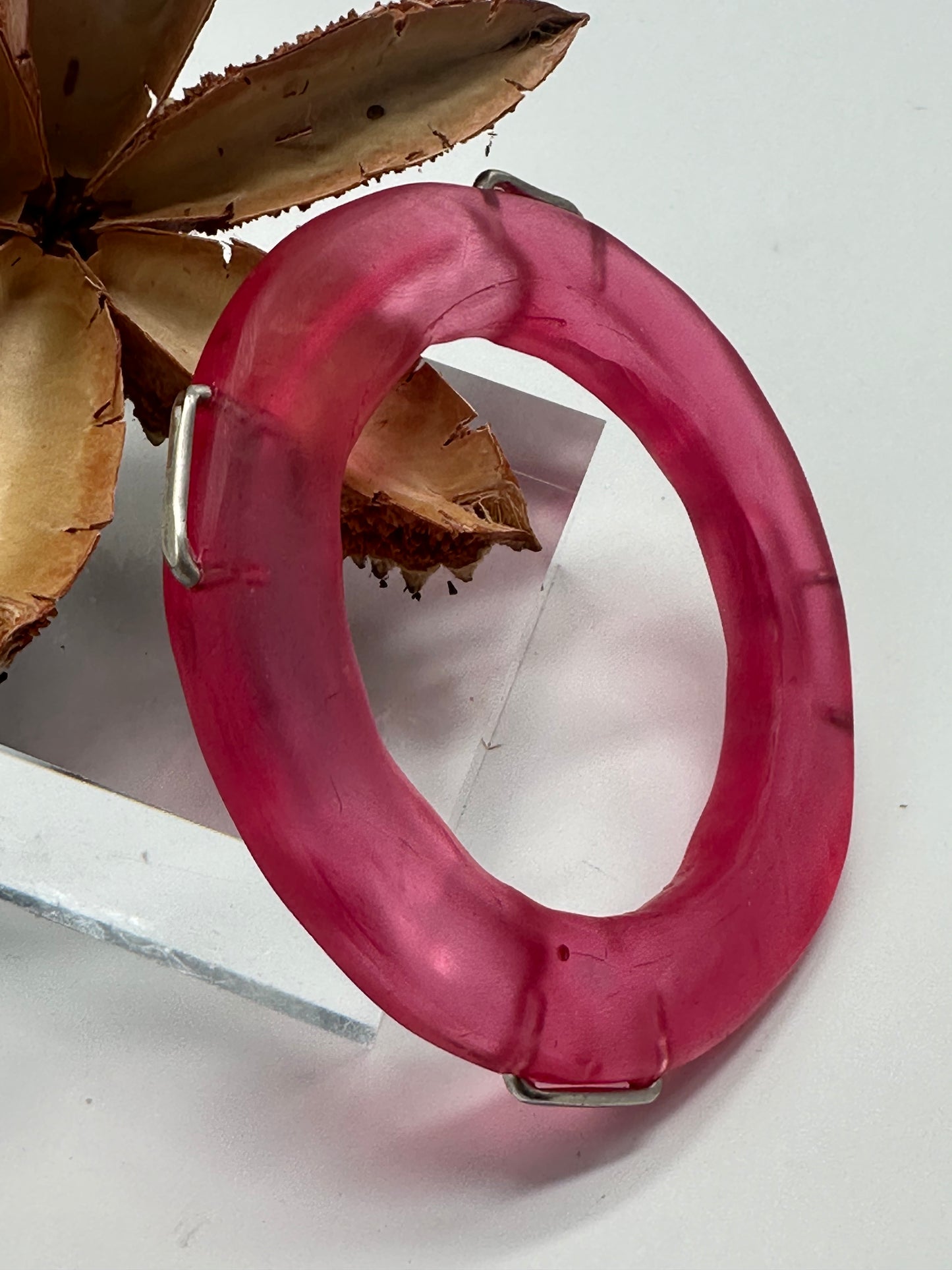 Strawberry Red Irregular Flat Resin and sterling silver staple bangle