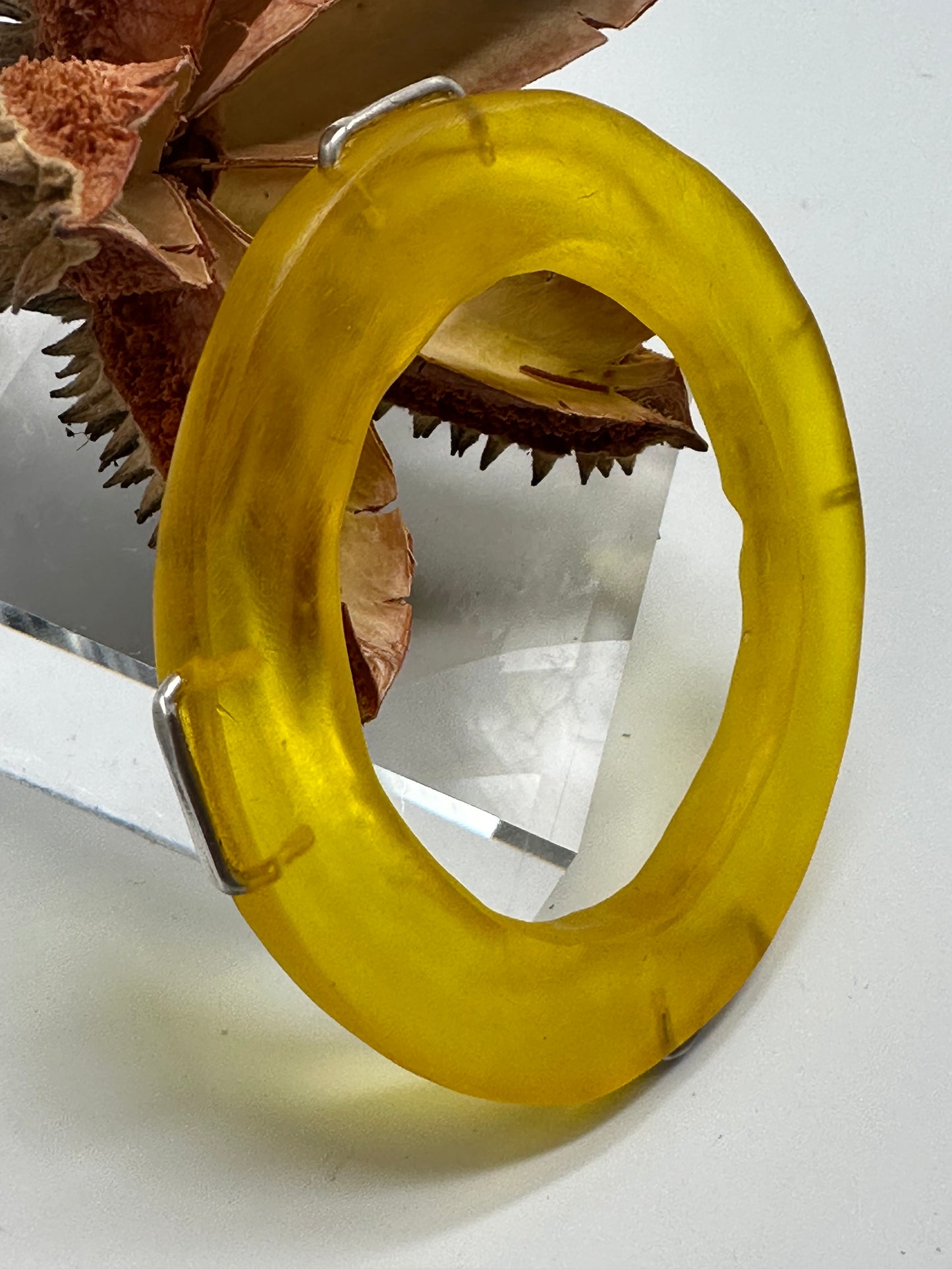 Yellow Irregular Flat Resin and sterling silver staple bangle