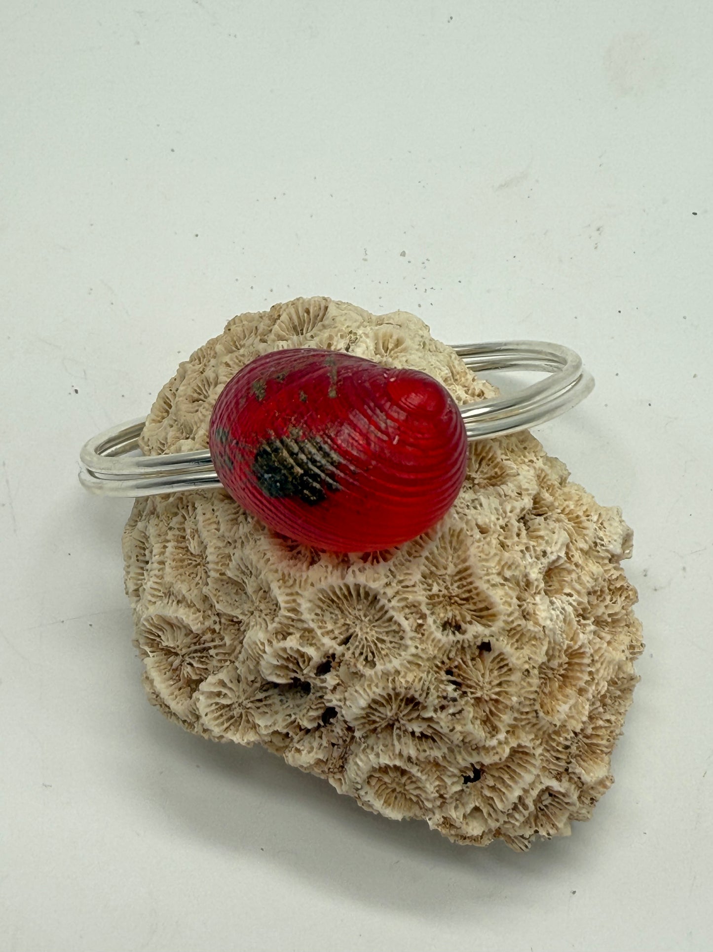 Sterling Silver cuff with Orange/Red/Brown resin shell