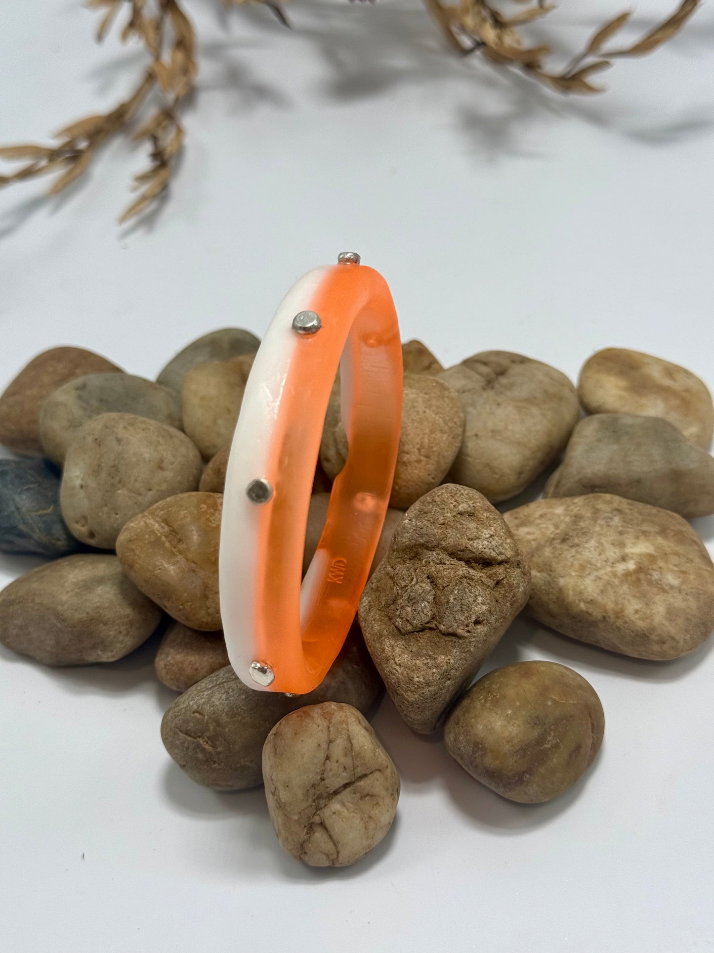 Orange & white resin & silver KWD Classic Bangle