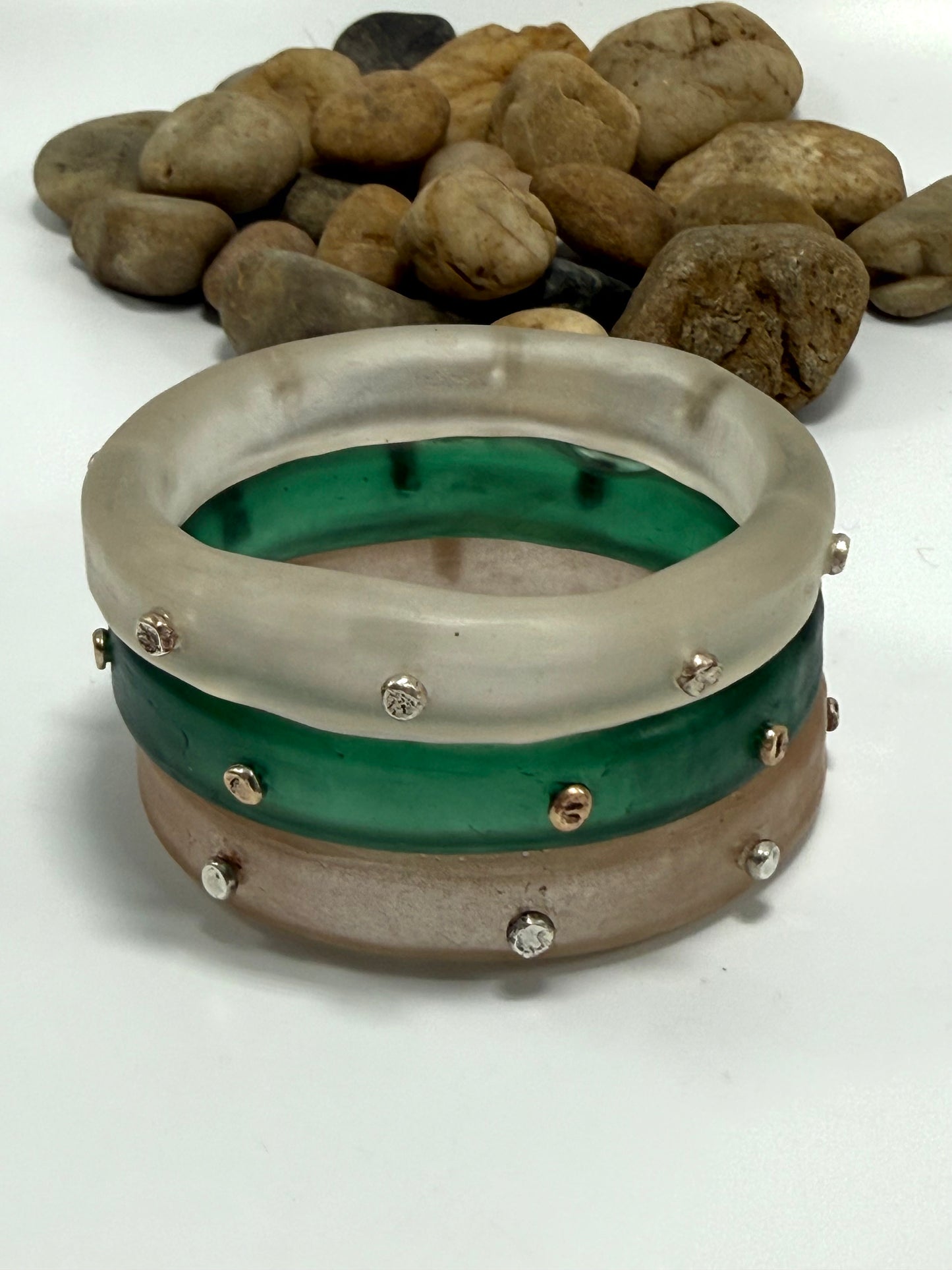 Kale Green KWD Thick Classic Resin & gold nugget bangle