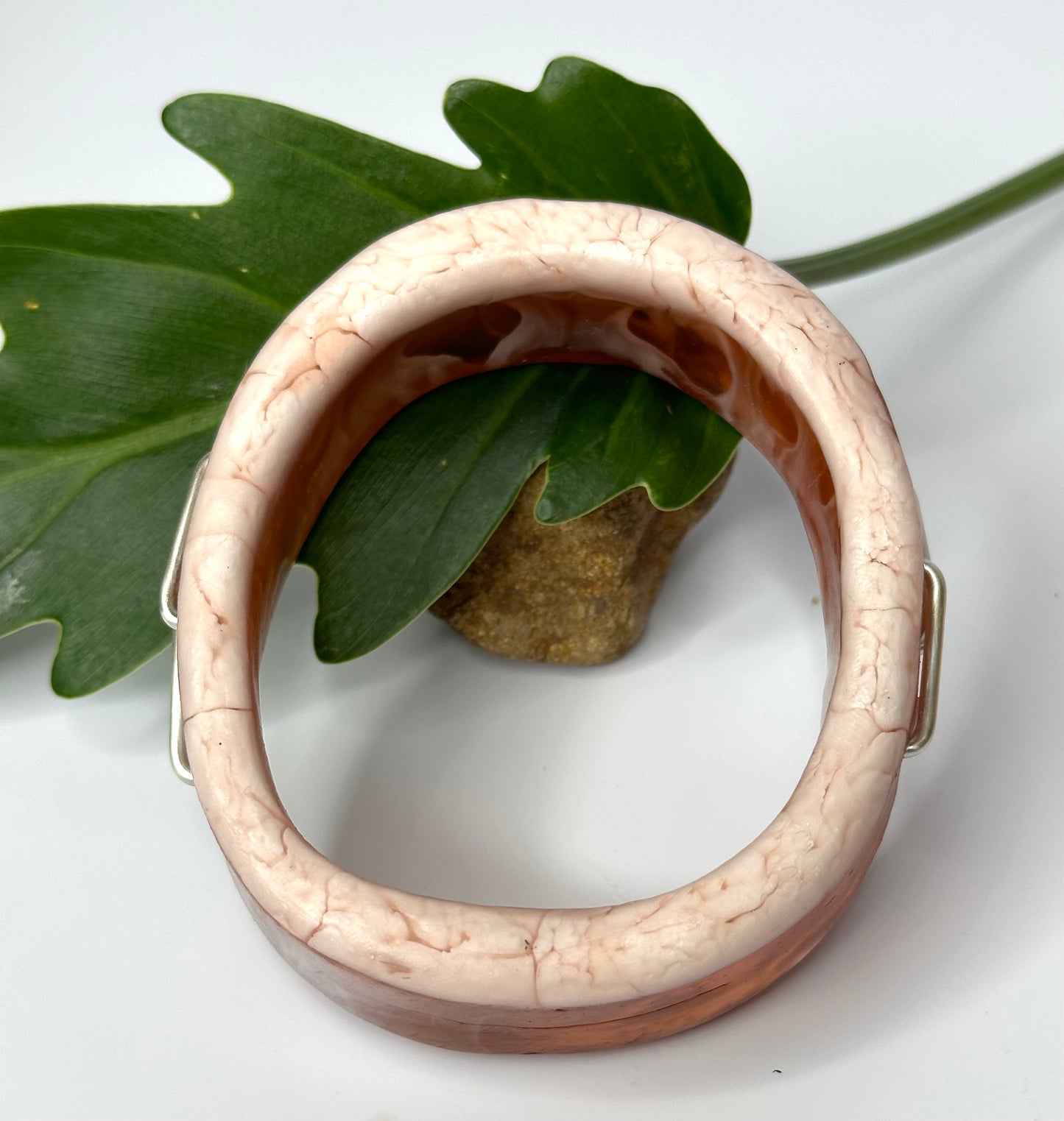 Brown/white swirl XL Irregular KWD Resin & Silver Bangle