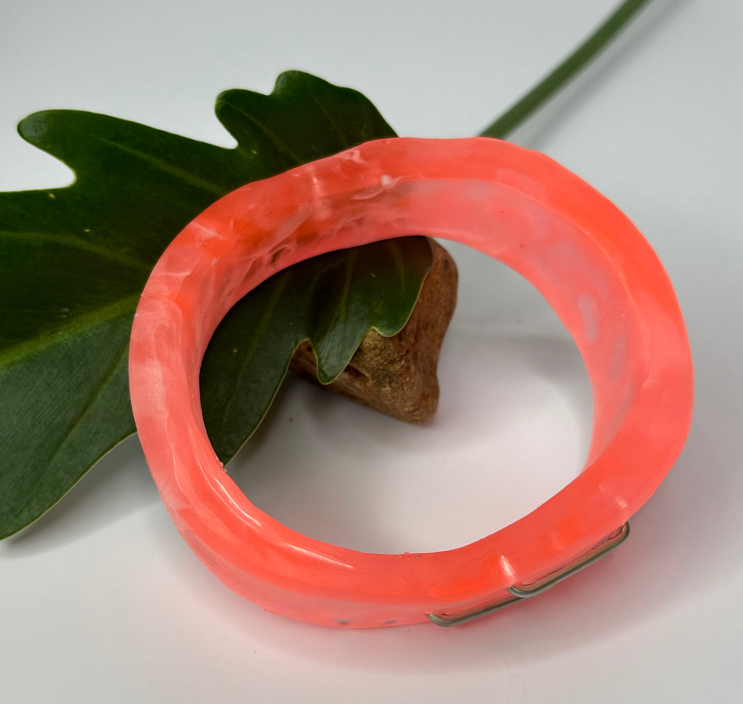 Coral/White swirl XL Irregular KWD Resin & Silver Bangle