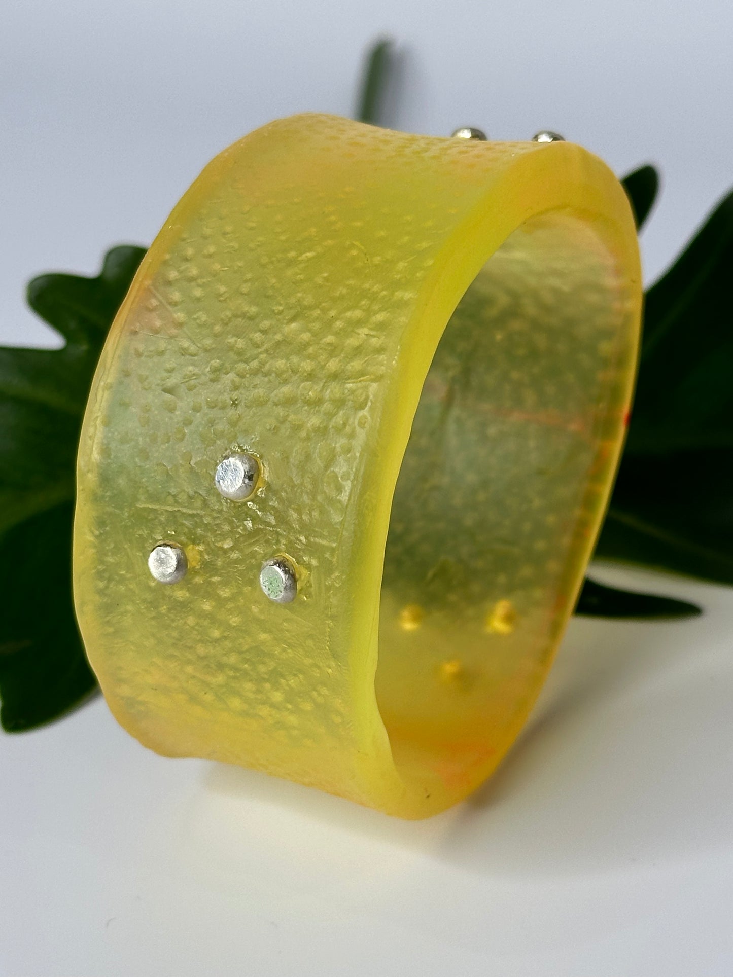 Wide Translucent Yellow Spotty Resin Bangle