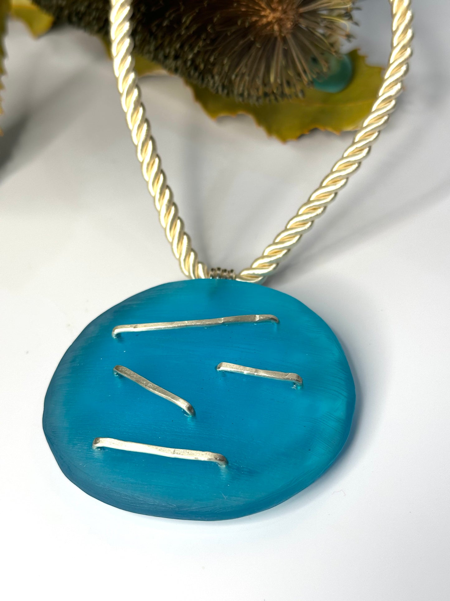 Aqua Round Pendant & silver necklace