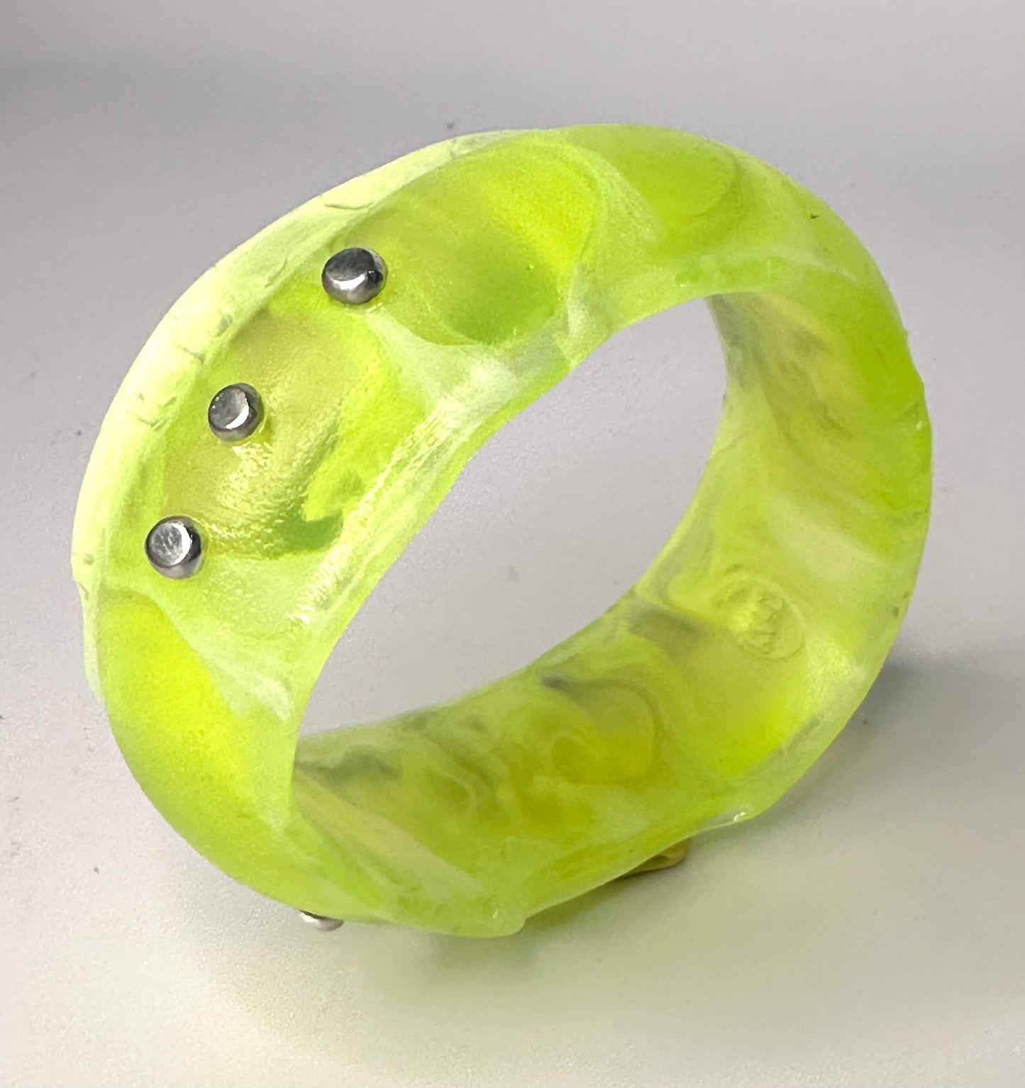 Neon Yellow/white swirl Resin wide bangle