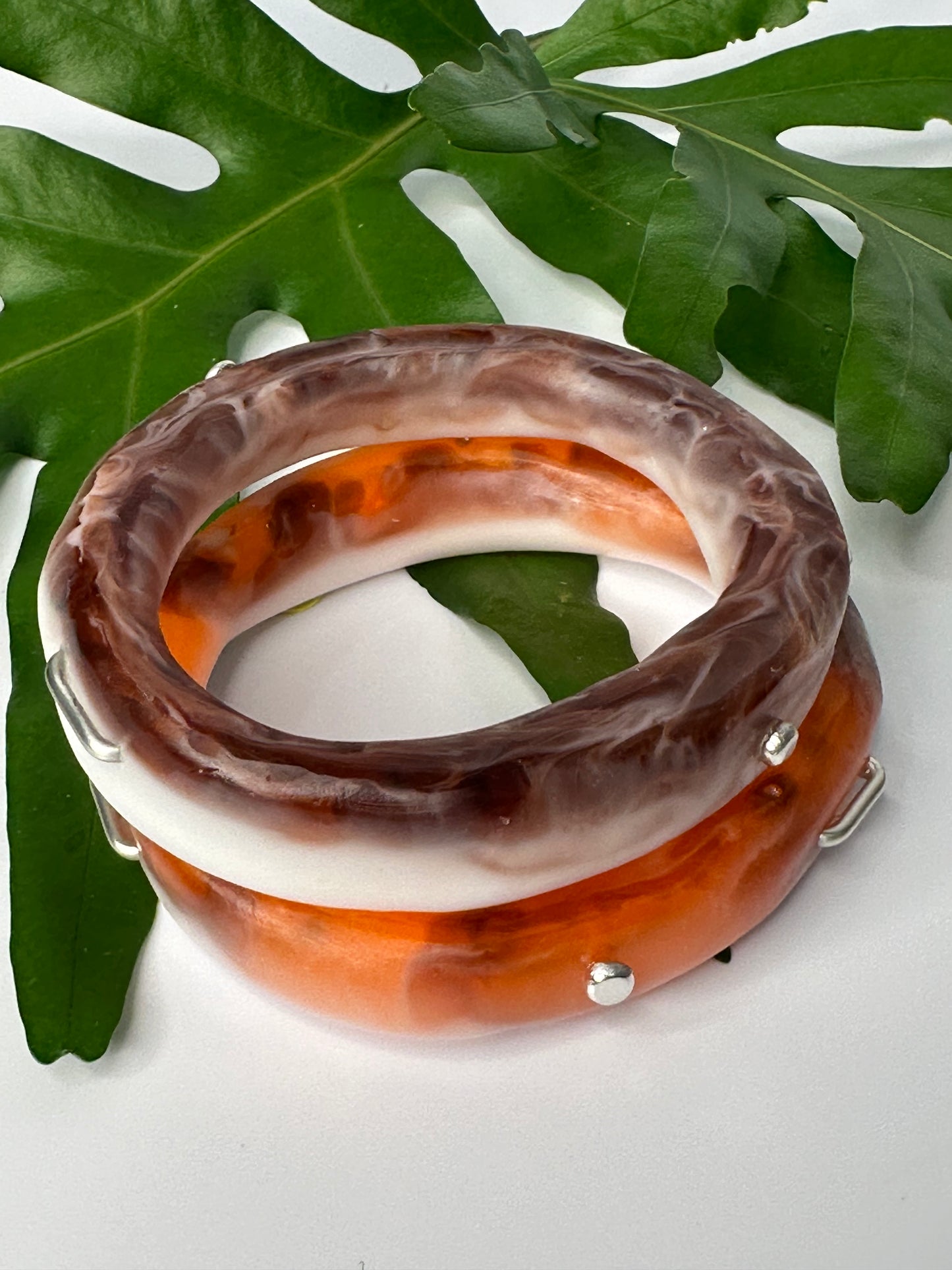 White, orange/brown marble resin woopy bangle