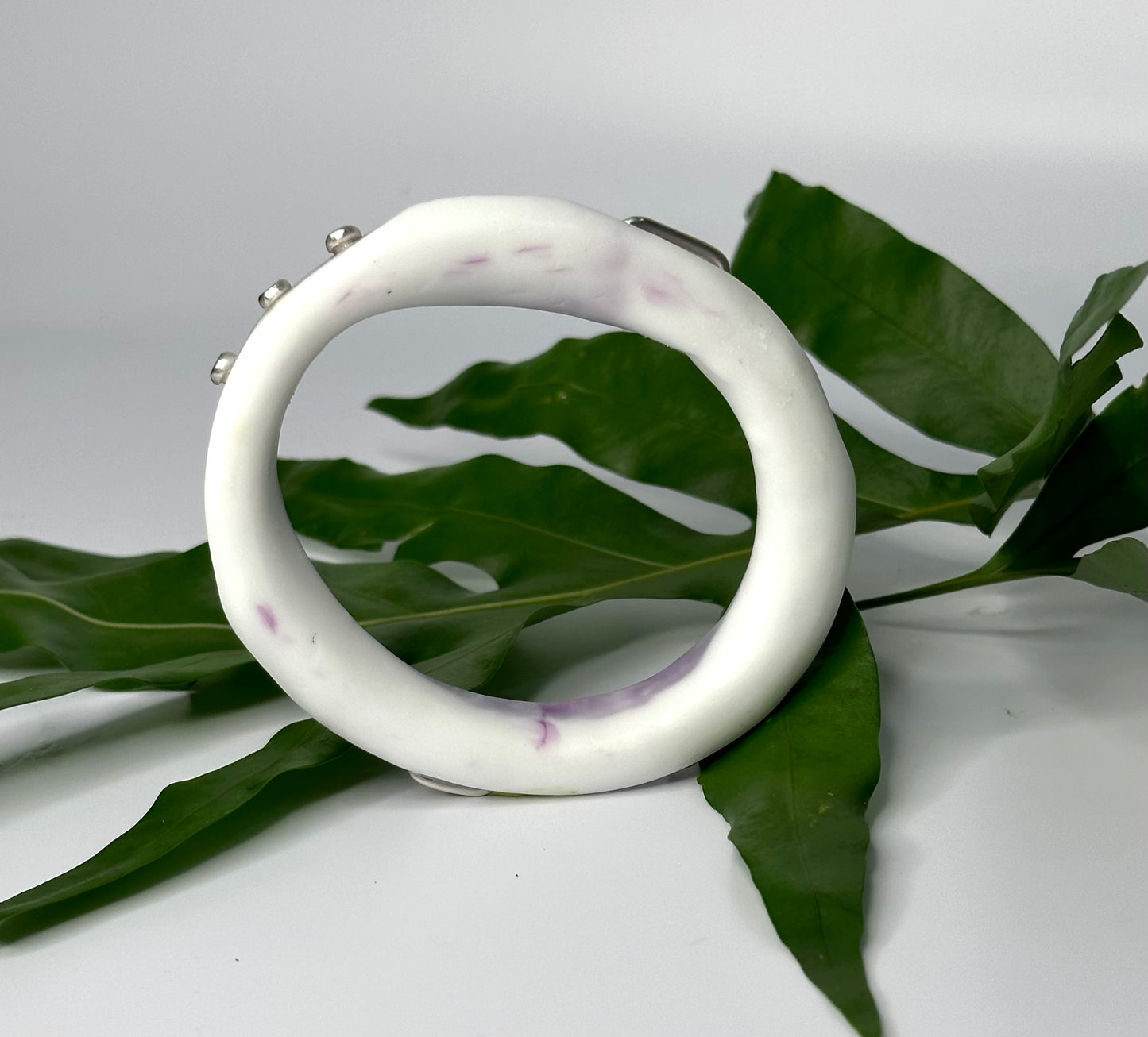 White, purple marble resin woopy bangle