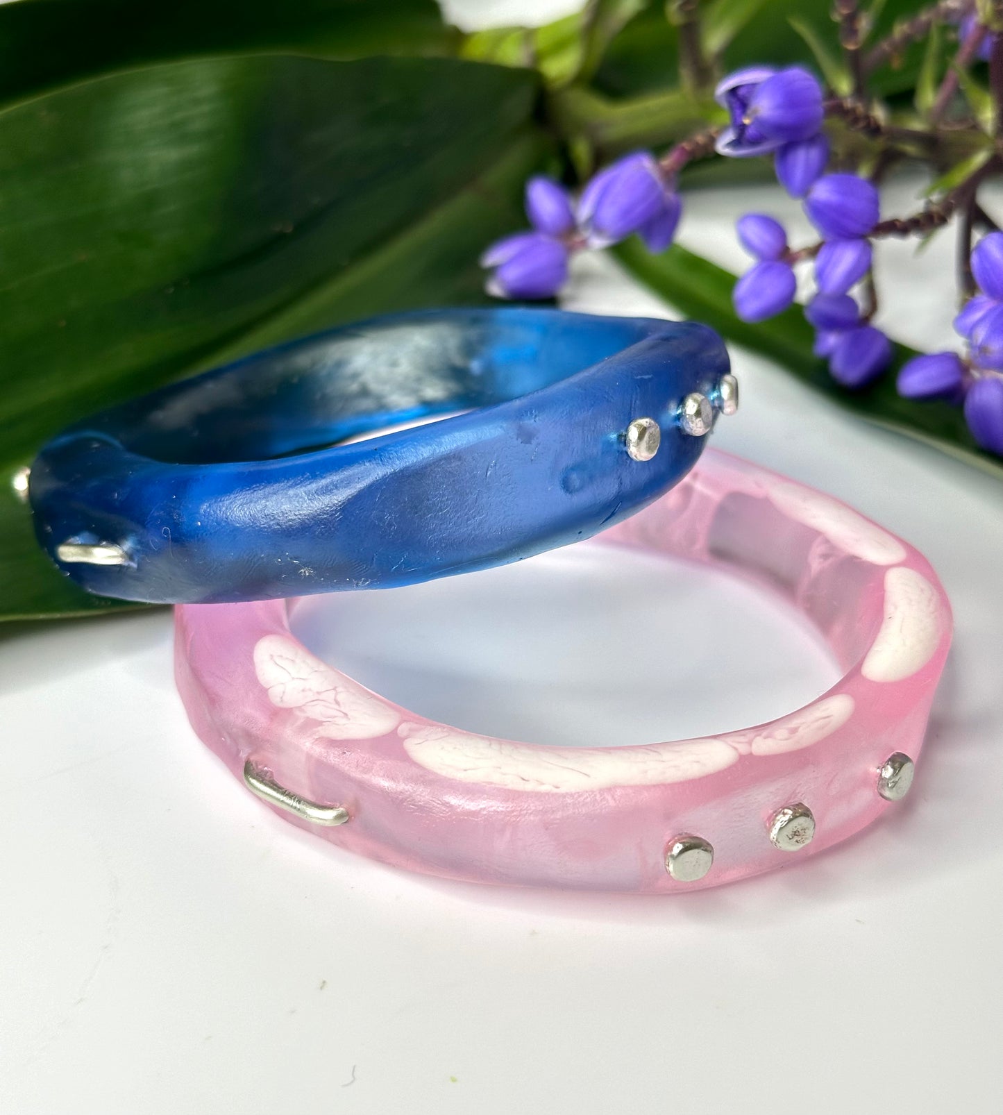 Translucent Blue & Silver woopy bangle