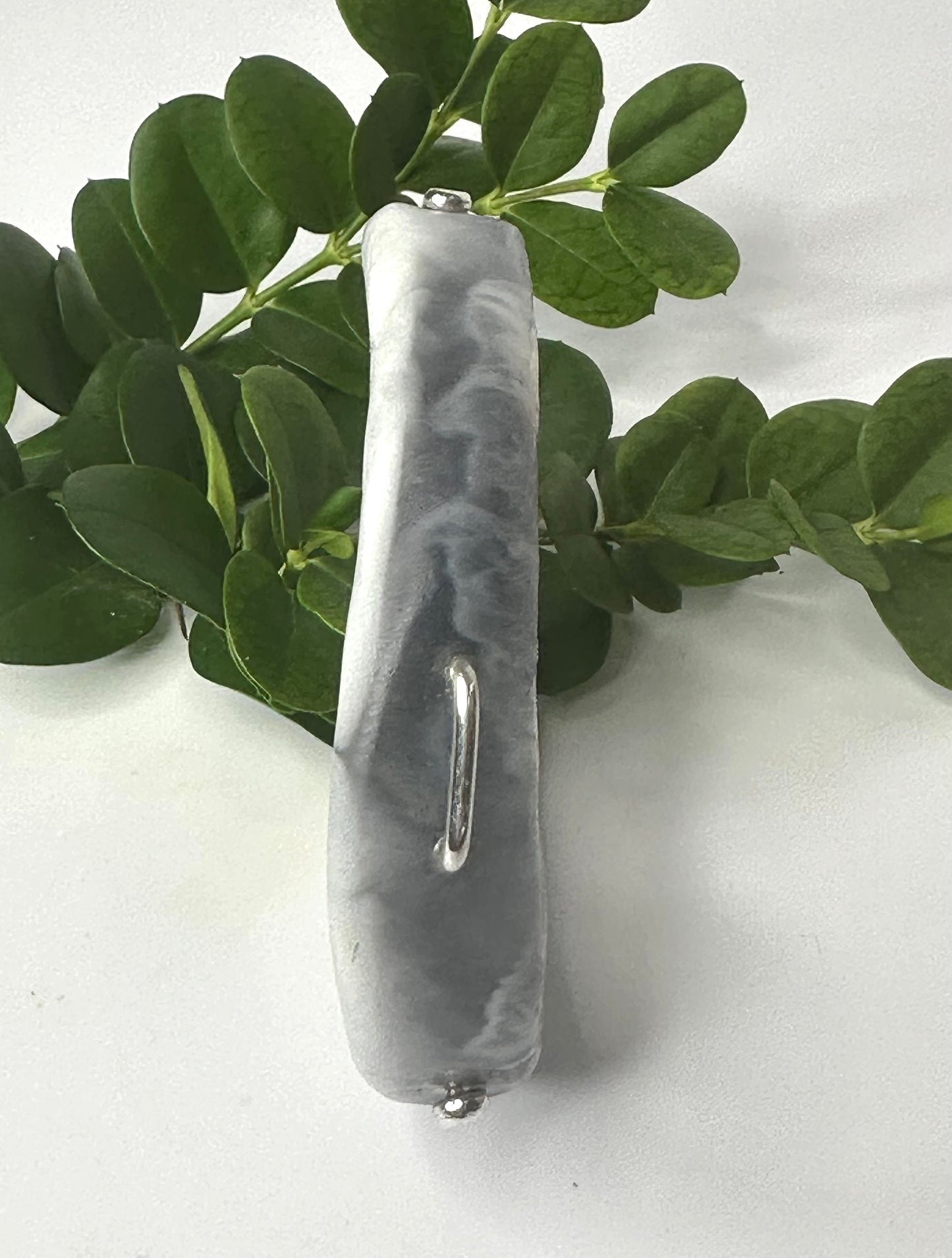 Dusty Blue/white swirl resin & silver woopy bangle