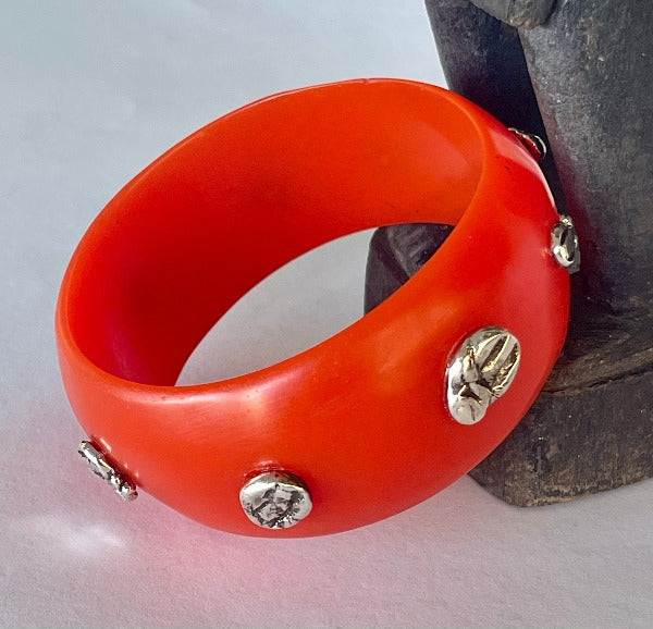 Orange Resin bangle with silver nuggets