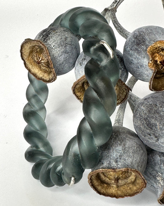 Translucent Grey twisted resin & silver bangle