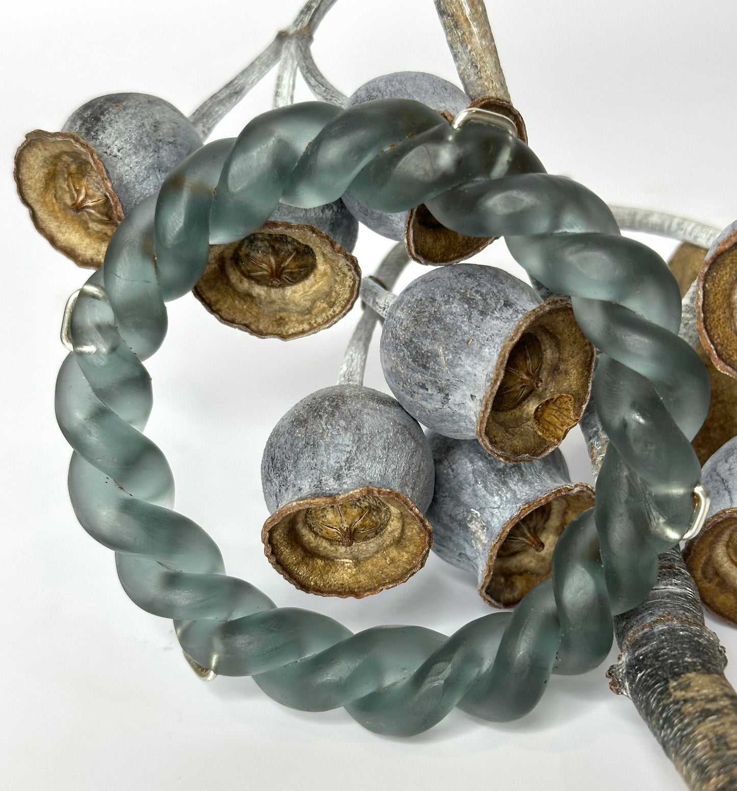 Translucent Grey twisted resin & silver bangle