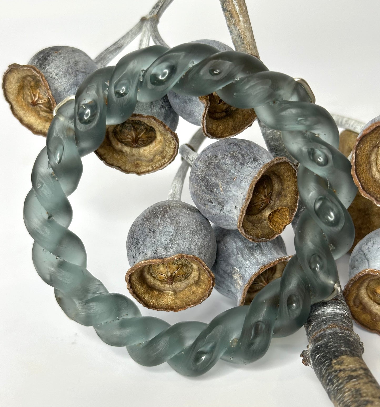 Translucent Grey twisted resin & silver bangle