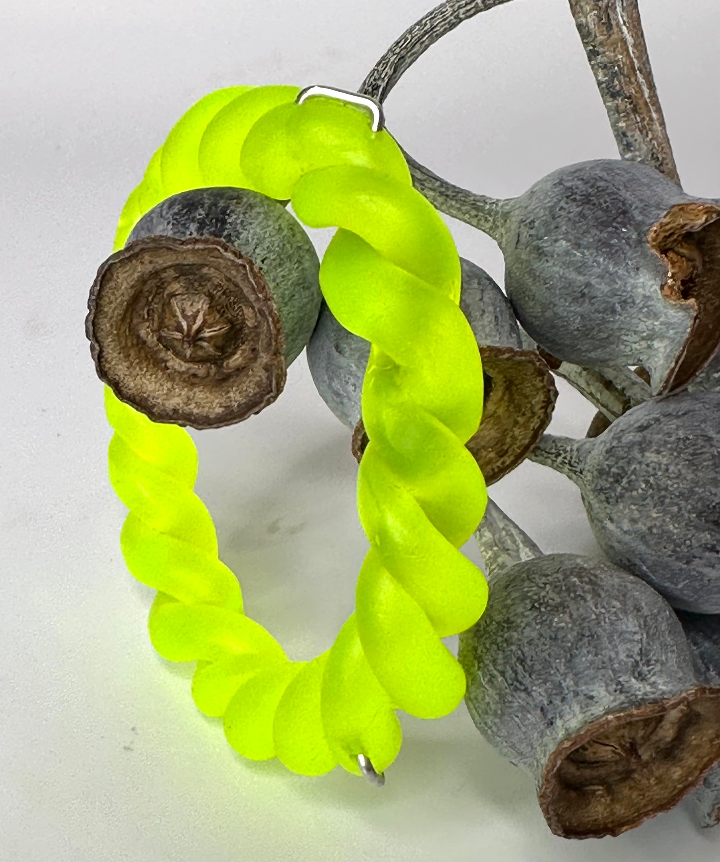 Neon Yellow twisted resin & silver bangle