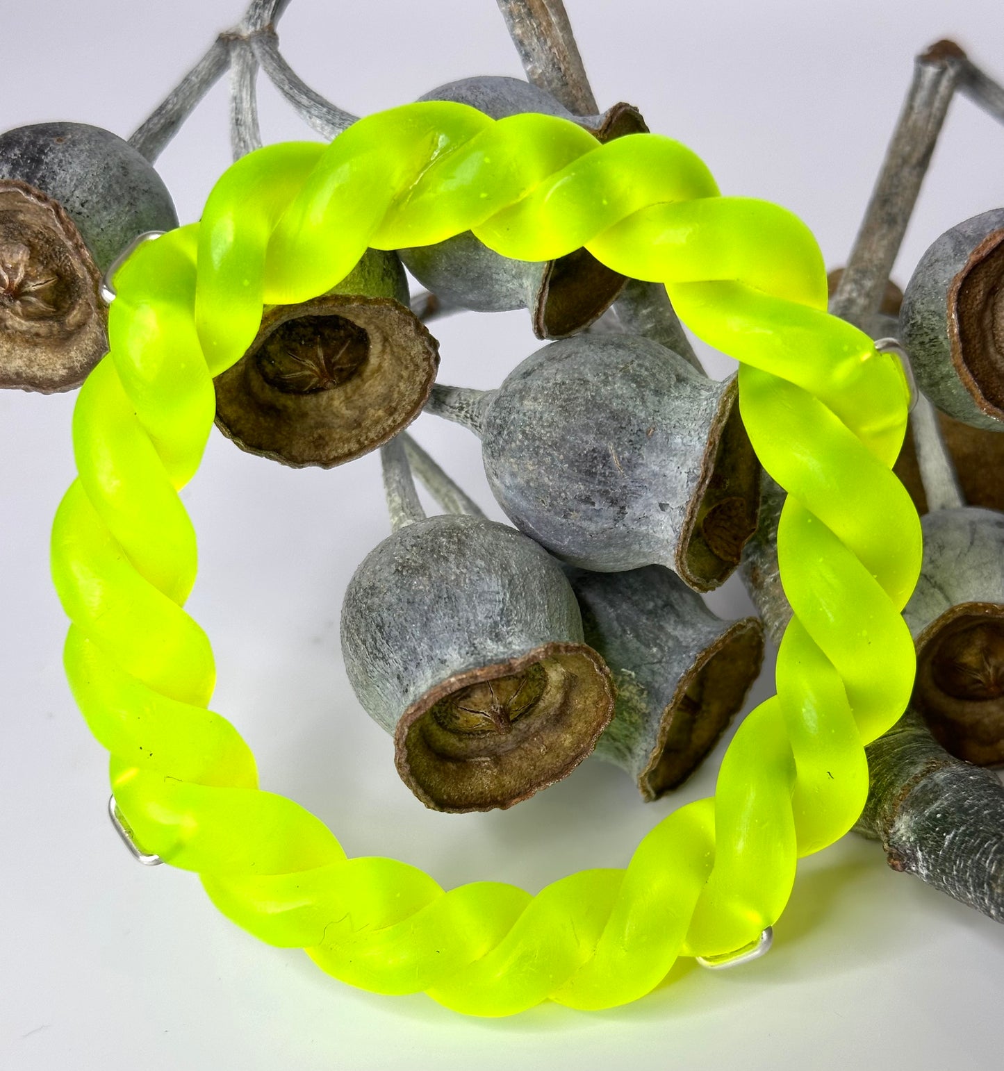 Neon Yellow twisted resin & silver bangle