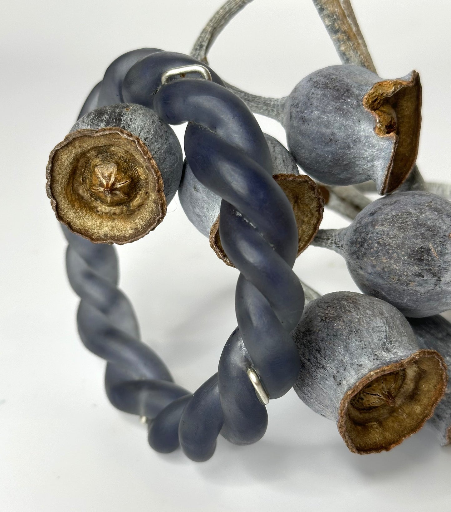 Dusty Blue twisted resin & silver bangle