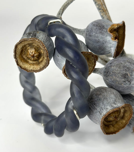 Dusty Blue twisted resin & silver bangle