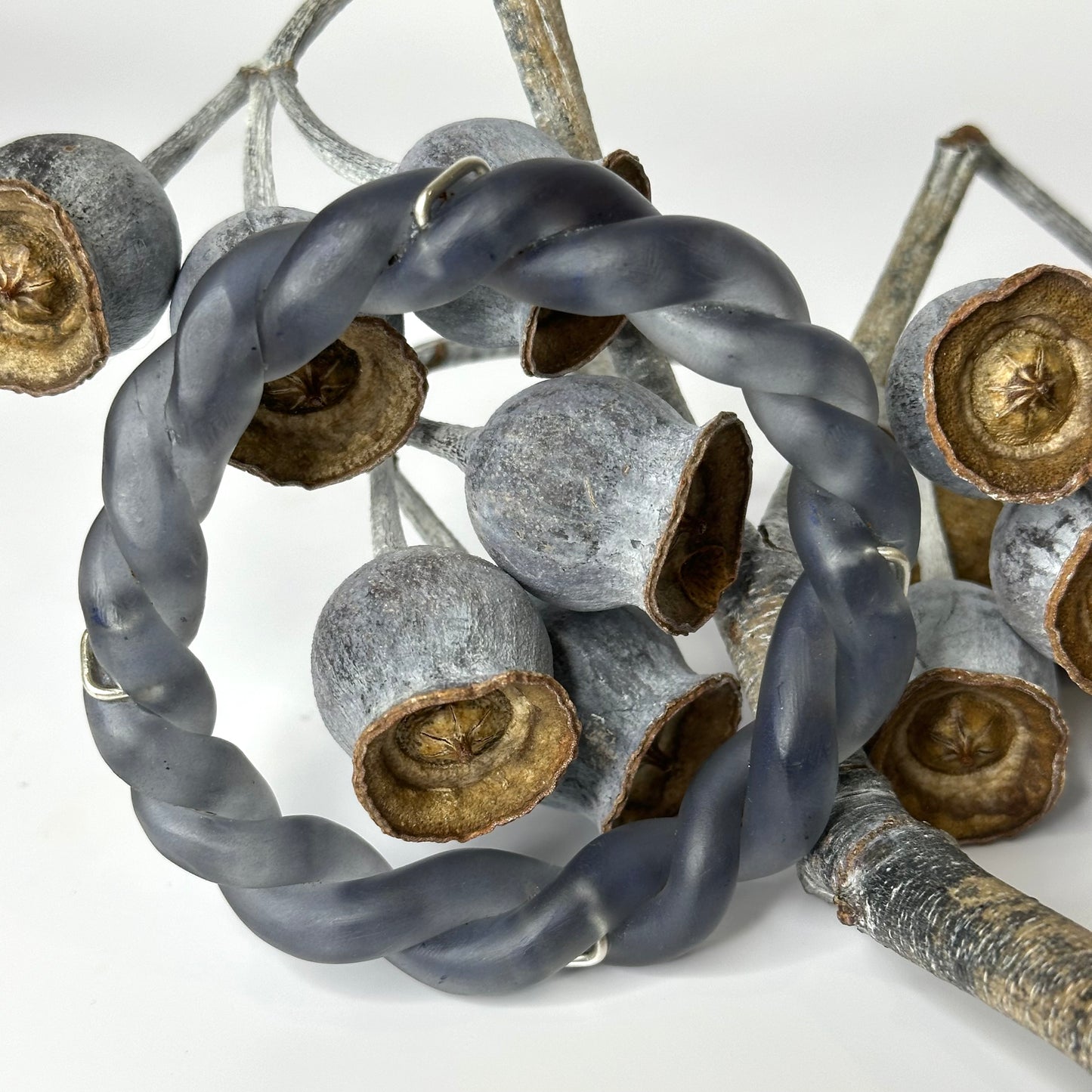 Dusty Blue twisted resin & silver bangle