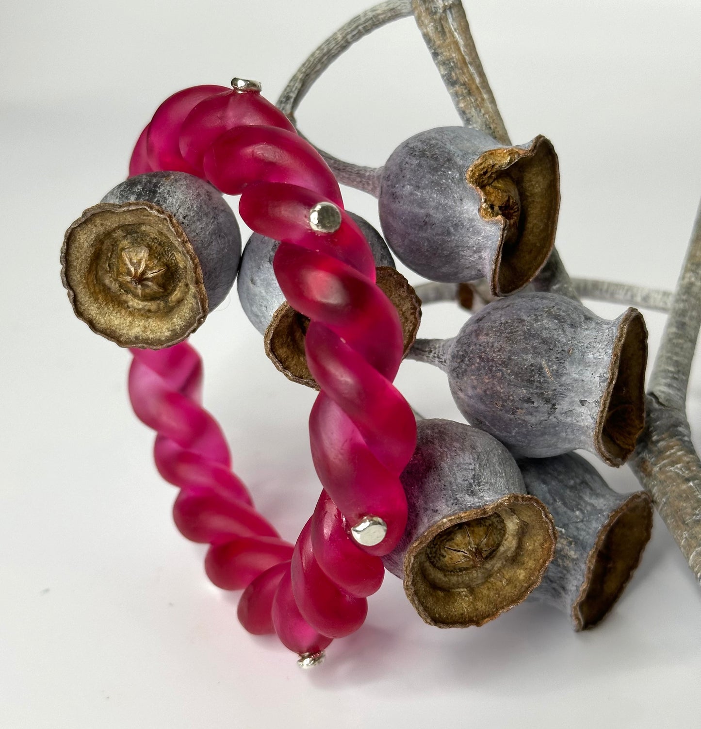 Strawberry Red twisted resin & silver bangle