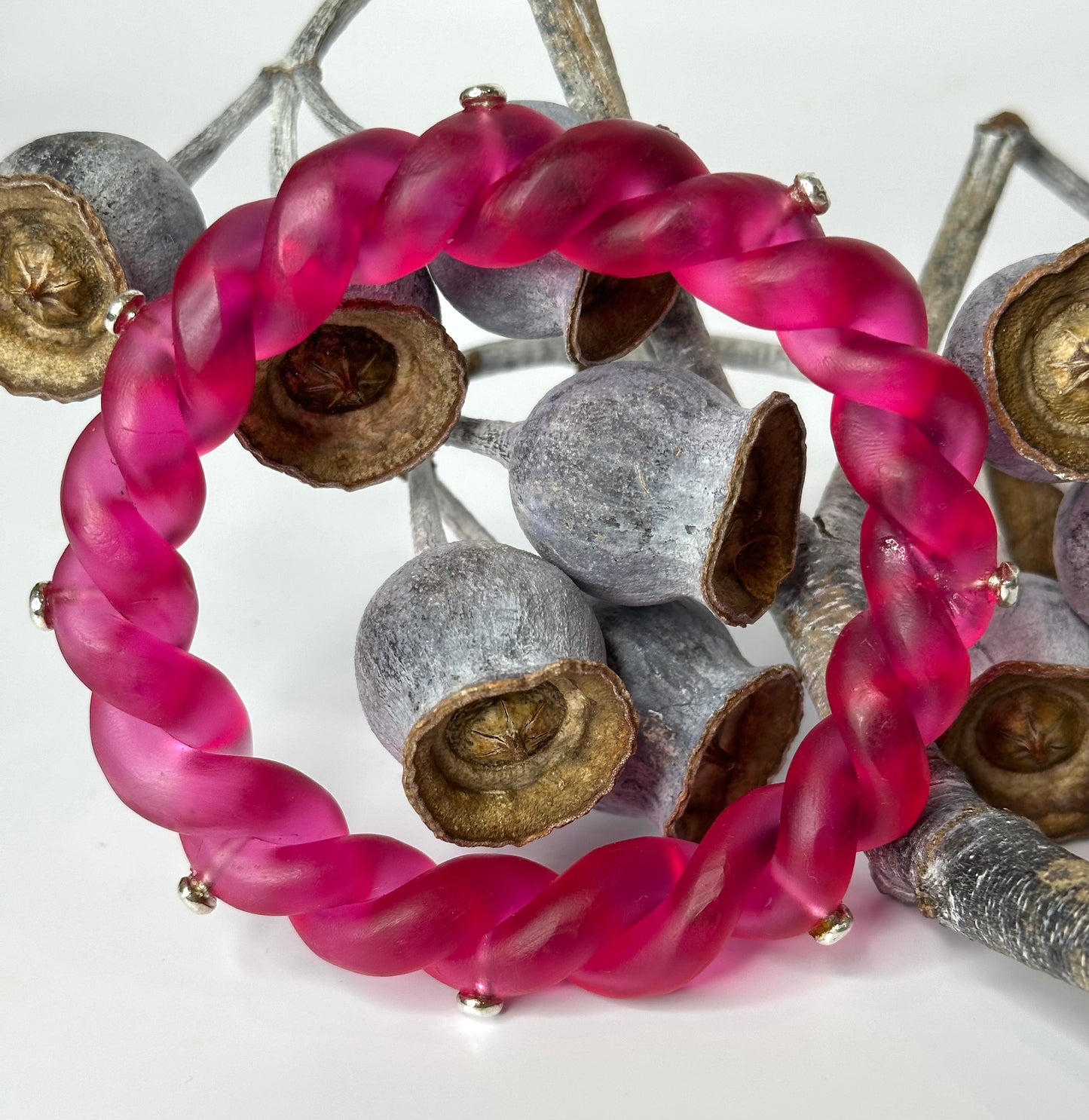 Strawberry Red twisted resin & silver bangle