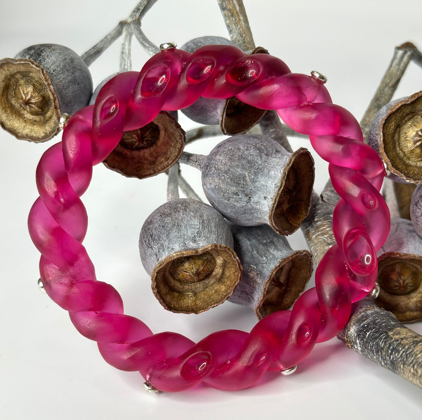 Strawberry Red twisted resin & silver bangle