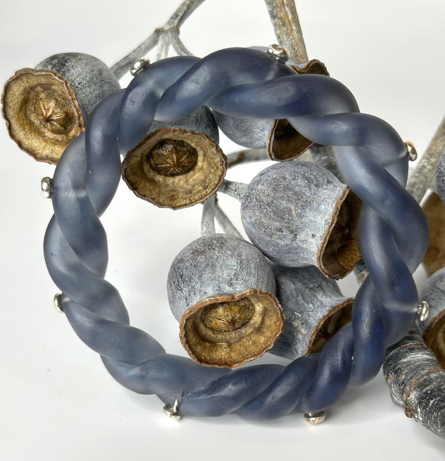 Dusty Blue twisted resin & silver staples bangle
