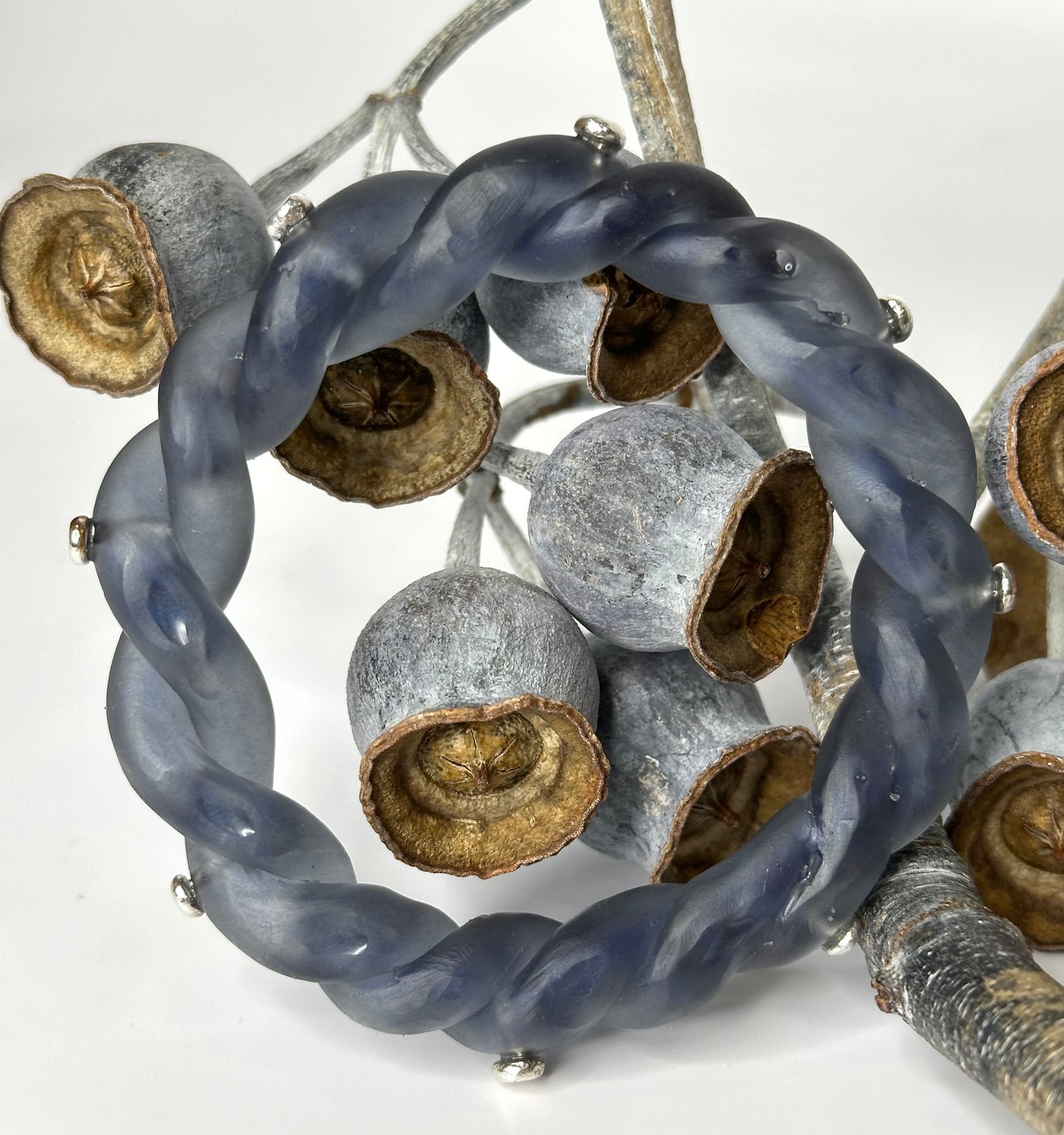 Dusty Blue twisted resin & silver staples bangle