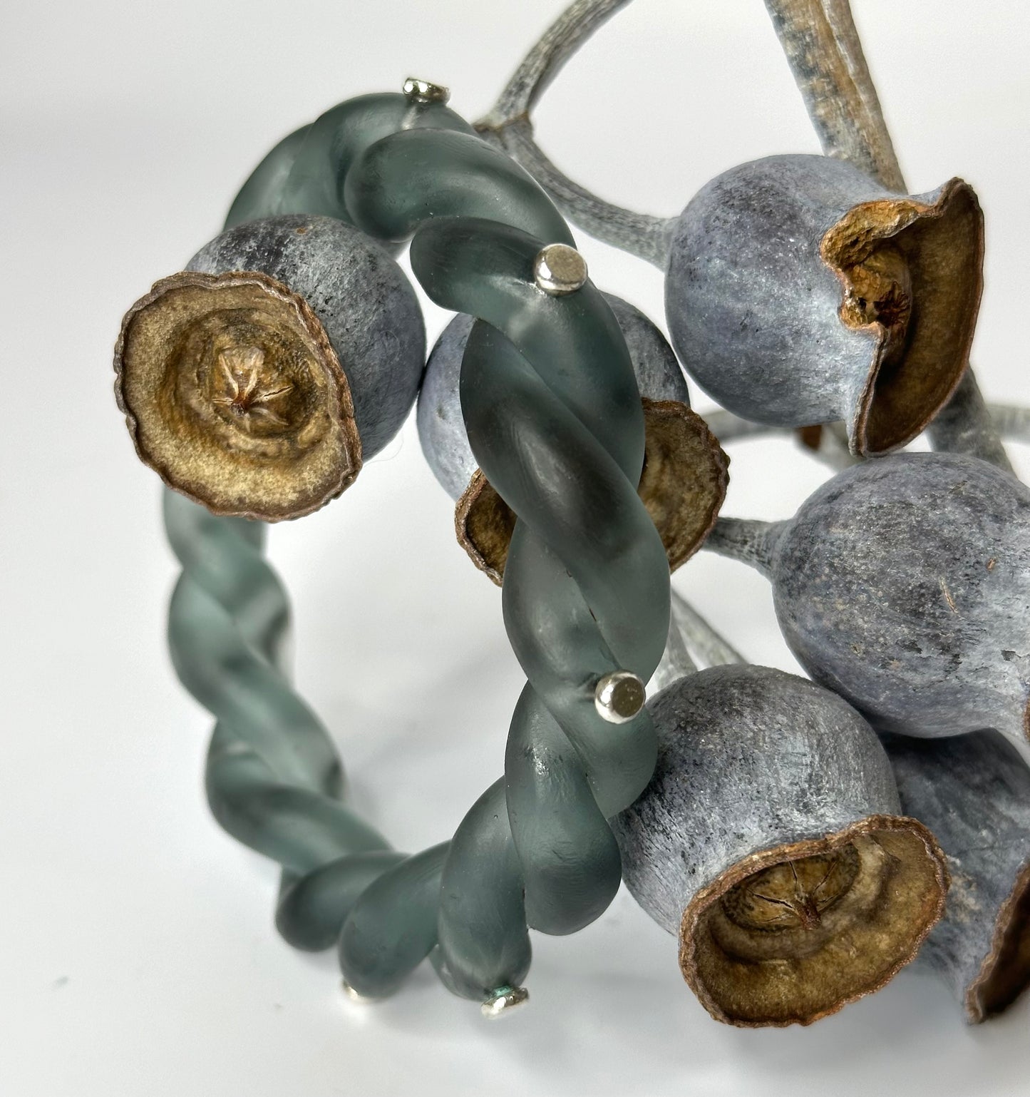 Grey twisted resin & silver bangle