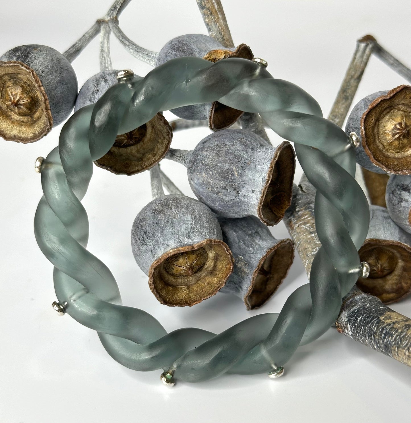 Grey twisted resin & silver bangle