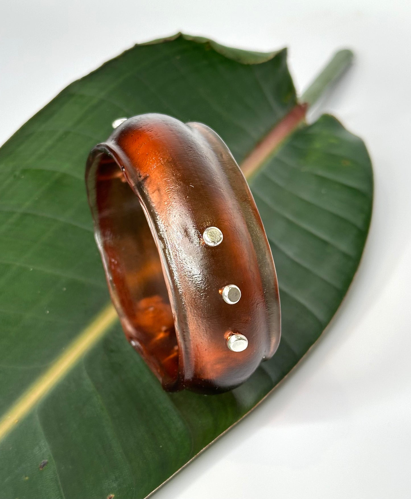 Tortoise Shell Resin & silver wide bangle