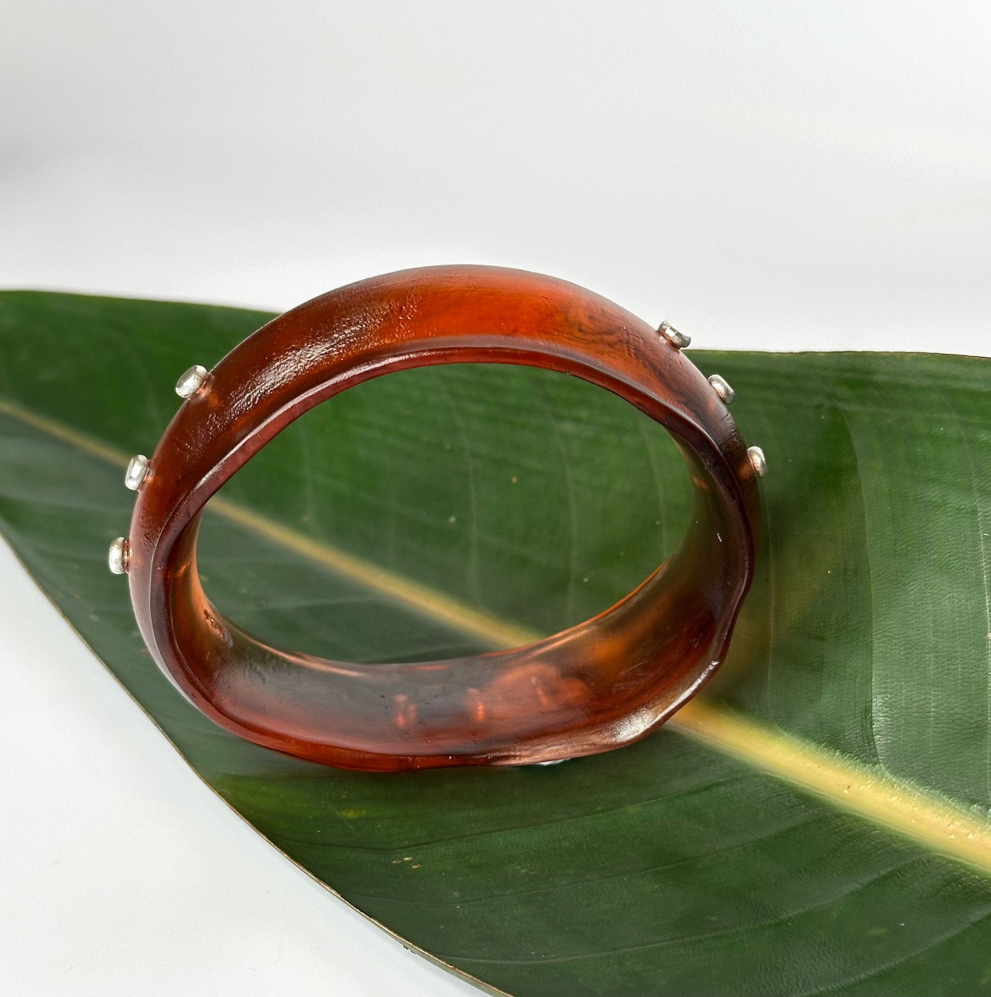 Tortoise Shell Resin & silver wide bangle