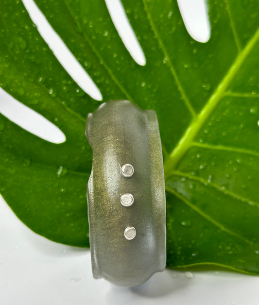 Moss Green Resin & silver wide bangle