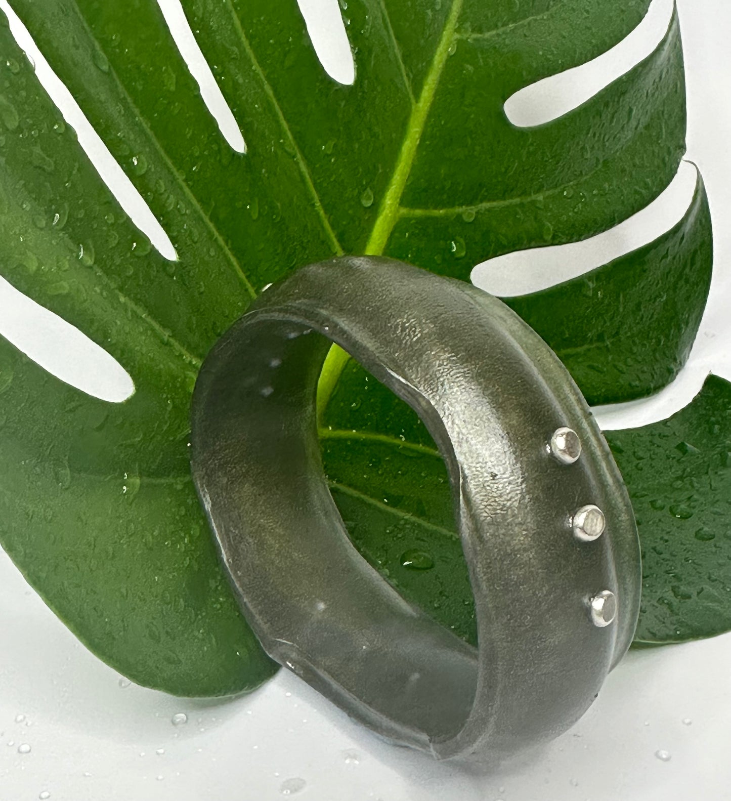 Moss Green Resin & silver wide bangle