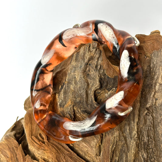 Brown/black/white swirl Chunky twist resin & silver bangle