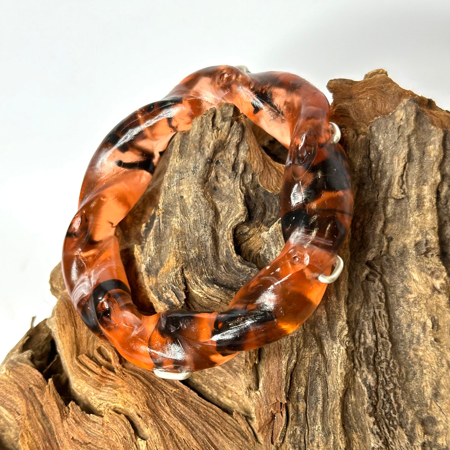 Brown/black/white swirl Chunky twist resin & silver bangle