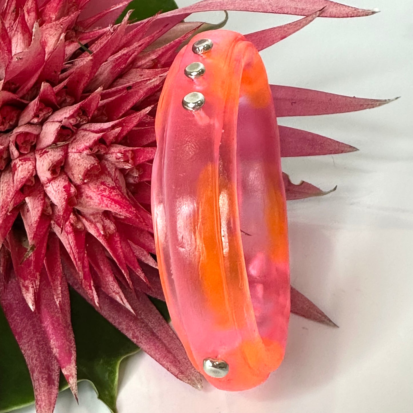 Neon Pink/Orange KWD Rim resin bangle with Sterling silver