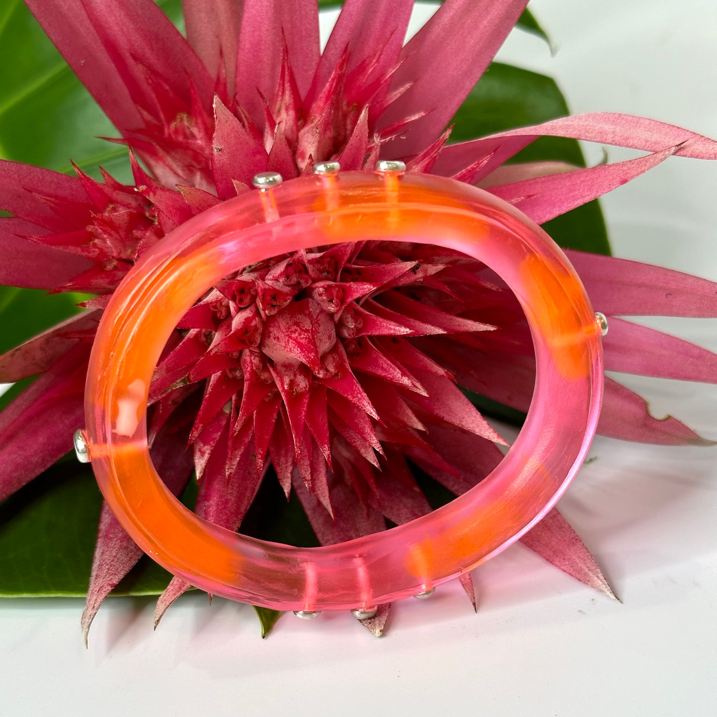 Neon Pink/Orange KWD Rim resin bangle with Sterling silver