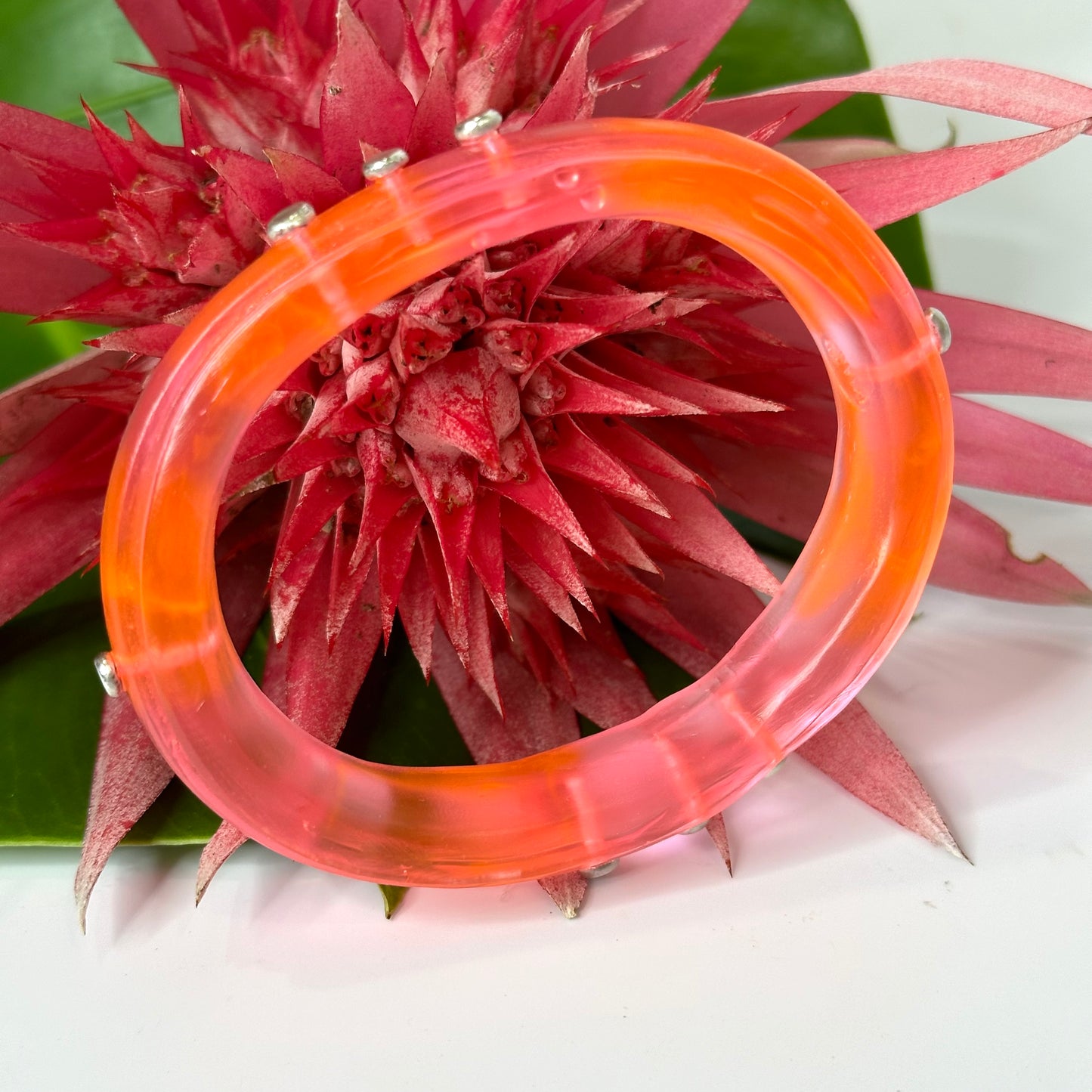 Neon Pink/Orange KWD Rim resin bangle with Sterling silver
