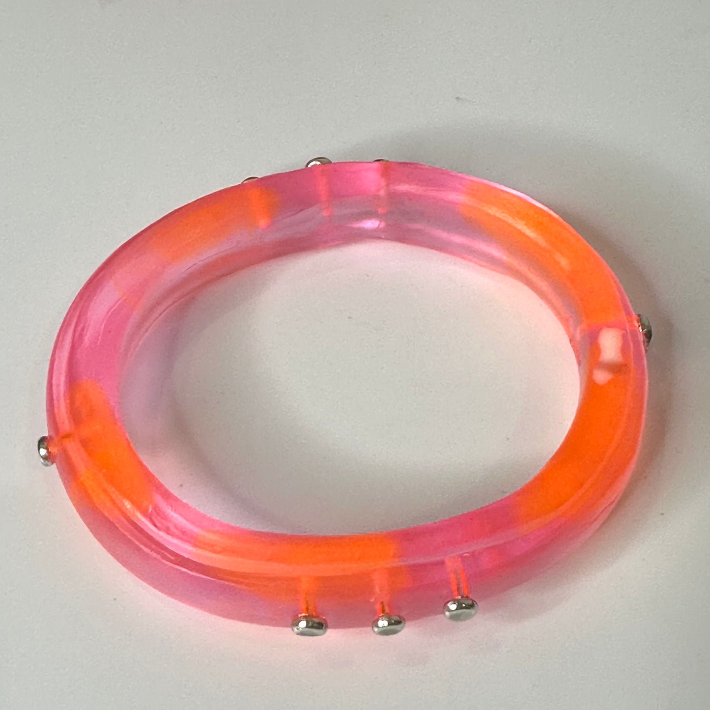 Neon Pink/Orange KWD Rim resin bangle with Sterling silver