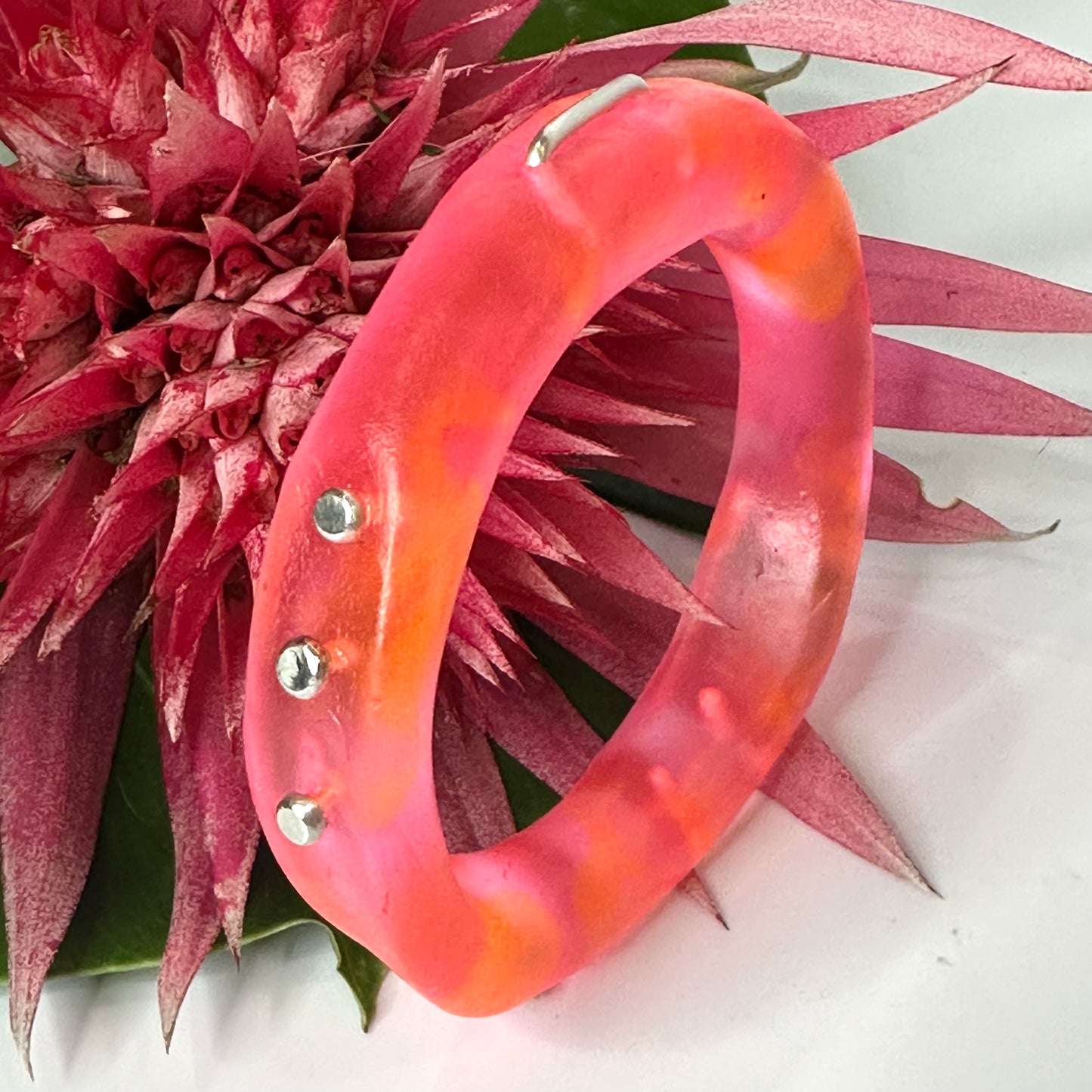 Neon Pink/Orange  & silver woopy bangle