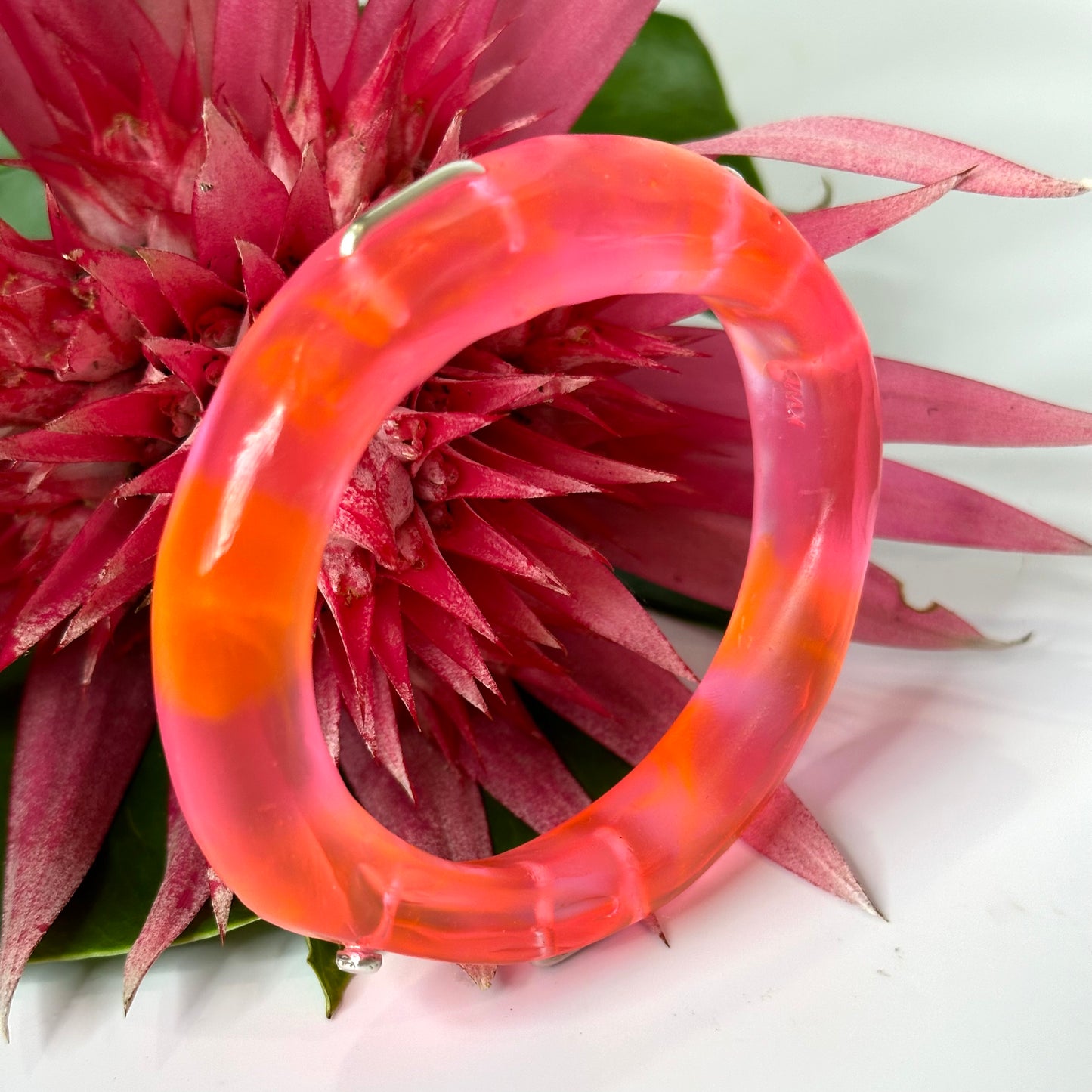 Neon Pink/Orange  & silver woopy bangle